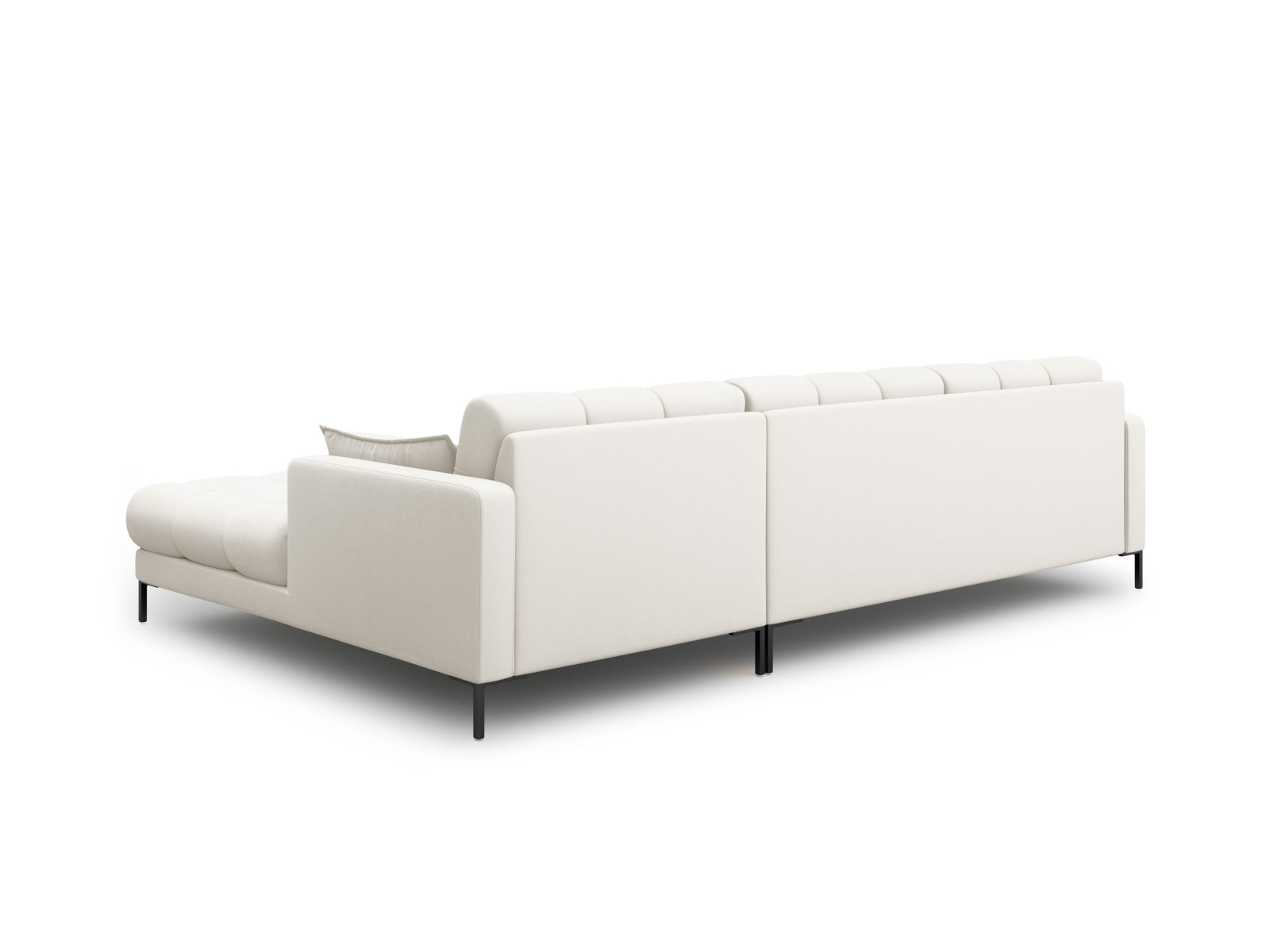 Elegantes Mamaia Ecksofa rechts, 5-Sitzer in sanften Beige- und Schwarztönen, ideal für gemütliche und moderne Wohnräume.