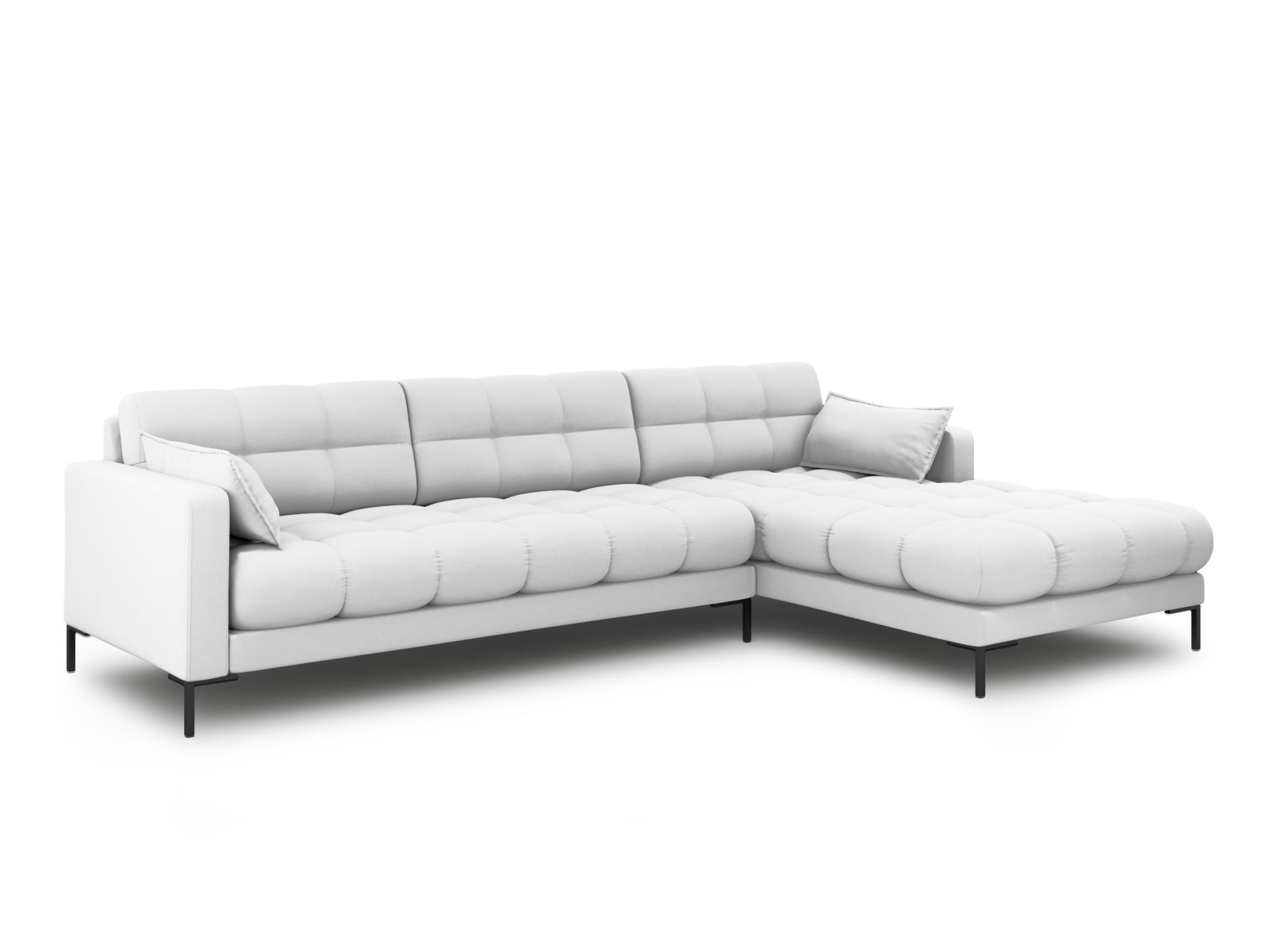 Elegantes Mamaia Ecksofa in Hellgrau und Schwarz, ideal für moderne Wohnräume. Komfortables 5-Sitzer Design von Micadoni.