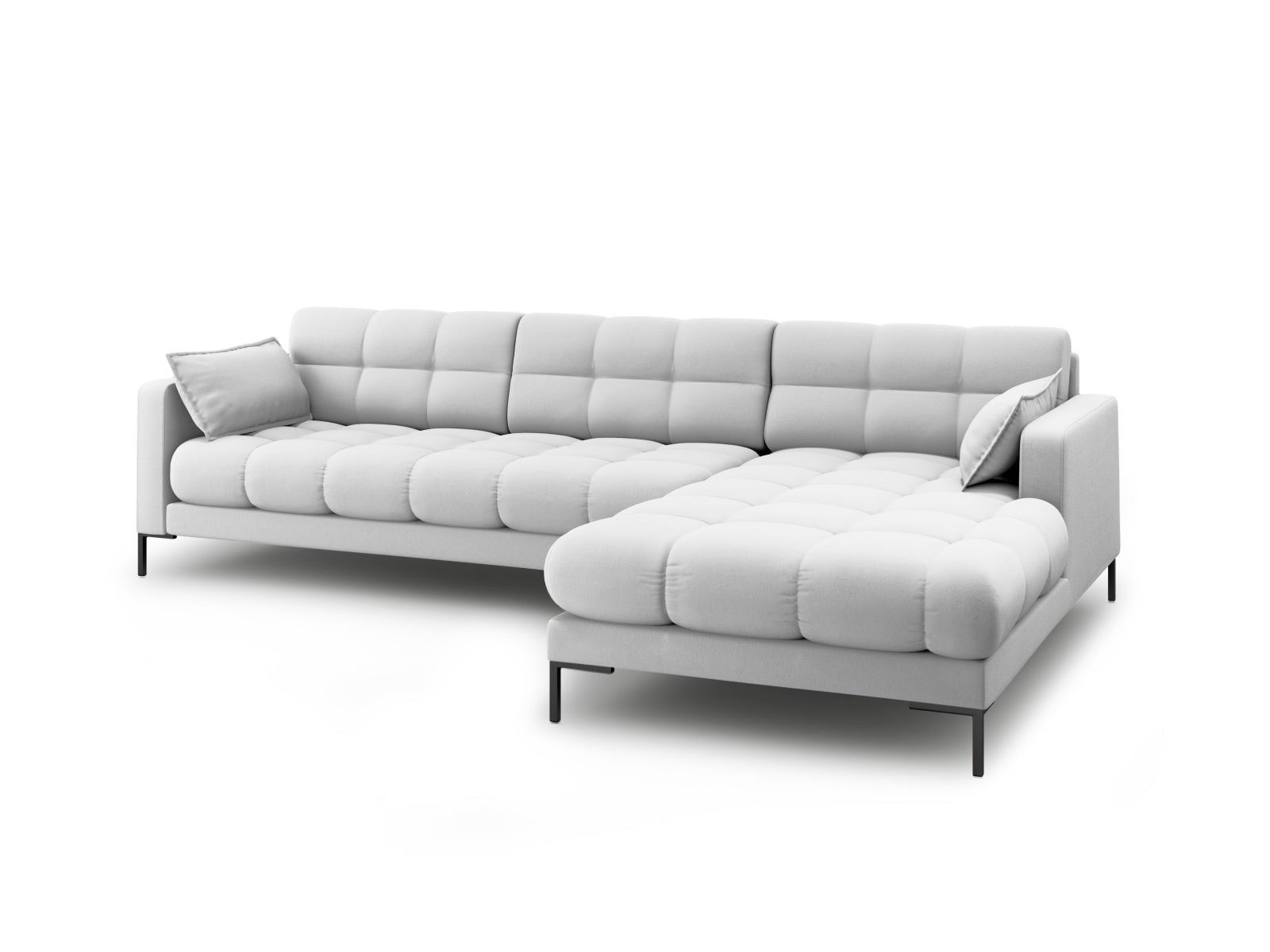 Stylisches Mamaia Ecksofa in Hellgrau und Schwarz, perfekt für zeitgemäße Wohnzimmer. Geräumiges 5-Sitzer Modell von Micadoni.