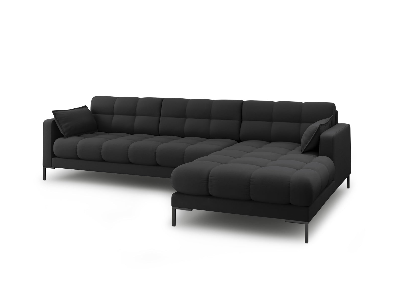 Modernes Mamaia Ecksofa rechts, 5-Sitzer in edlem Dunkelgrau/Schwarz, perfekt für stilvolle Wohnzimmer und gemütliche Abende.