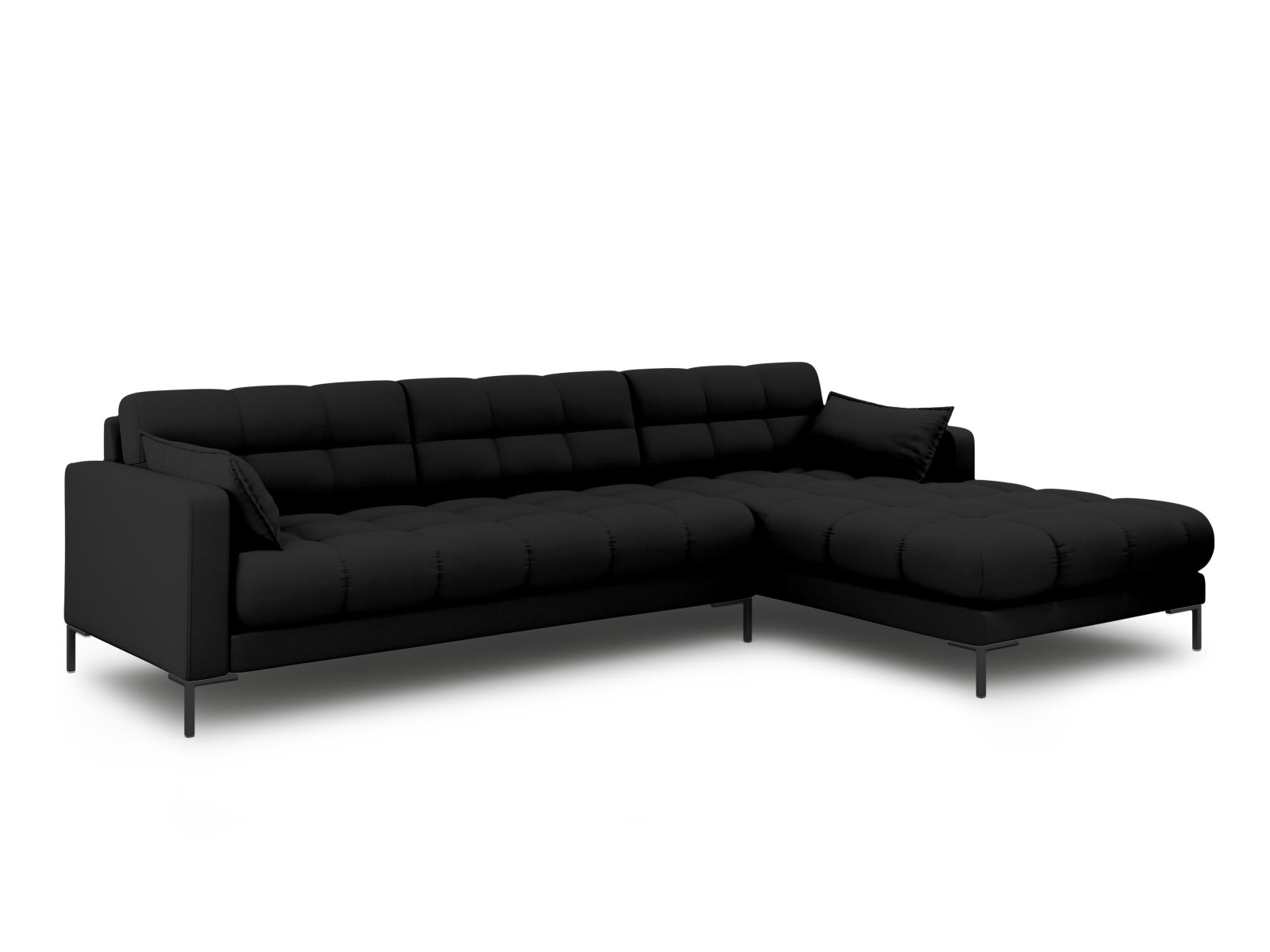 Elegantes Mamaia Ecksofa in Schwarz, 5-Sitzer, ideal für stilvolle Wohnräume. Hochwertige Verarbeitung von Micadoni.