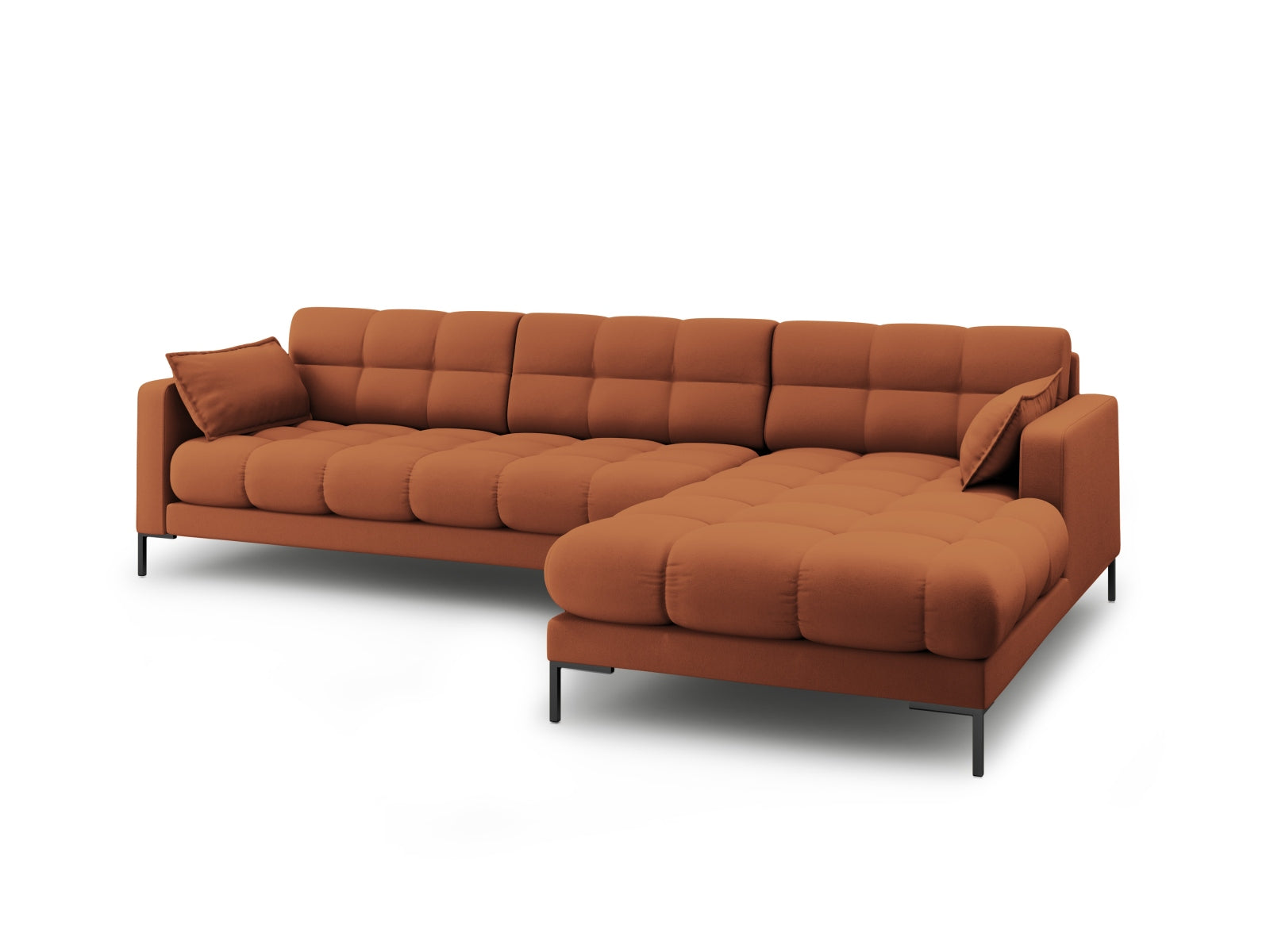 Modernes Mamaia Ecksofa rechts, 5-Sitzer in ansprechendem Brick und Schwarz-Neve, perfekt für stilvolle Wohnzimmergestaltung.
