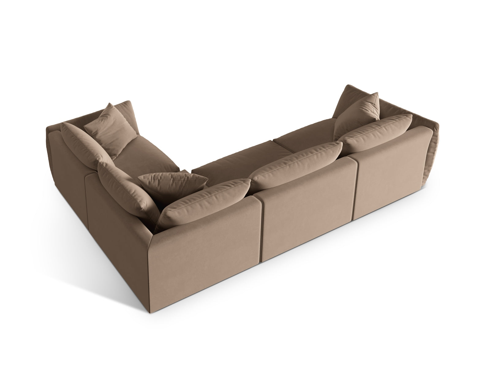 Modernes Chris Velour Ecksofa rechts, 4-Sitzer in sanftem Beige, ideal für gemütliche Abende und stilvolle Einrichtung.
