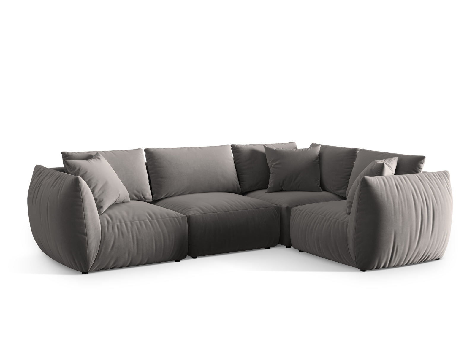 Stylisches Chris Velour Ecksofa rechts, 4-Sitzer, bietet modernen Komfort und eine gemütliche Atmosphäre für jedes Wohnzimmer.