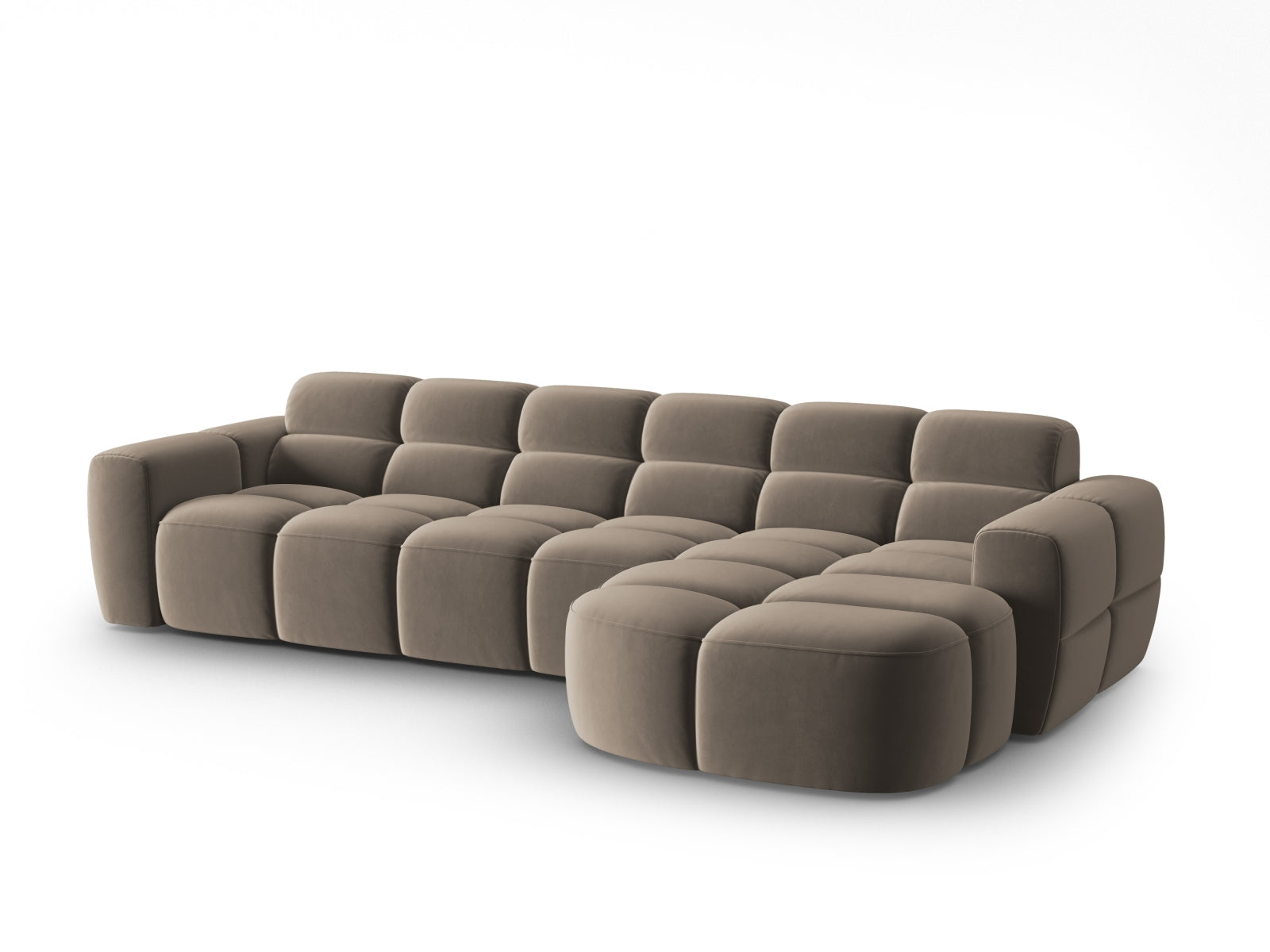 Erleben Sie das stilvolle Lisa Velour Ecksofa rechts von Micadoni. Dieses 4-Sitzer Sofa vereint modernen Komfort und elegantes Design für Ihr Wohnzimmer.
