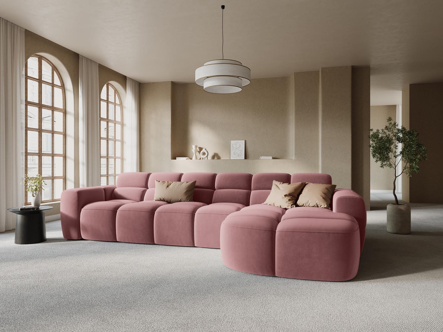 Erleben Sie das stilvolle Lisa Velour Ecksofa rechts von Micadoni. Dieses 4-Sitzer Sofa vereint modernen Komfort und elegantes Design für Ihr Wohnzimmer.
