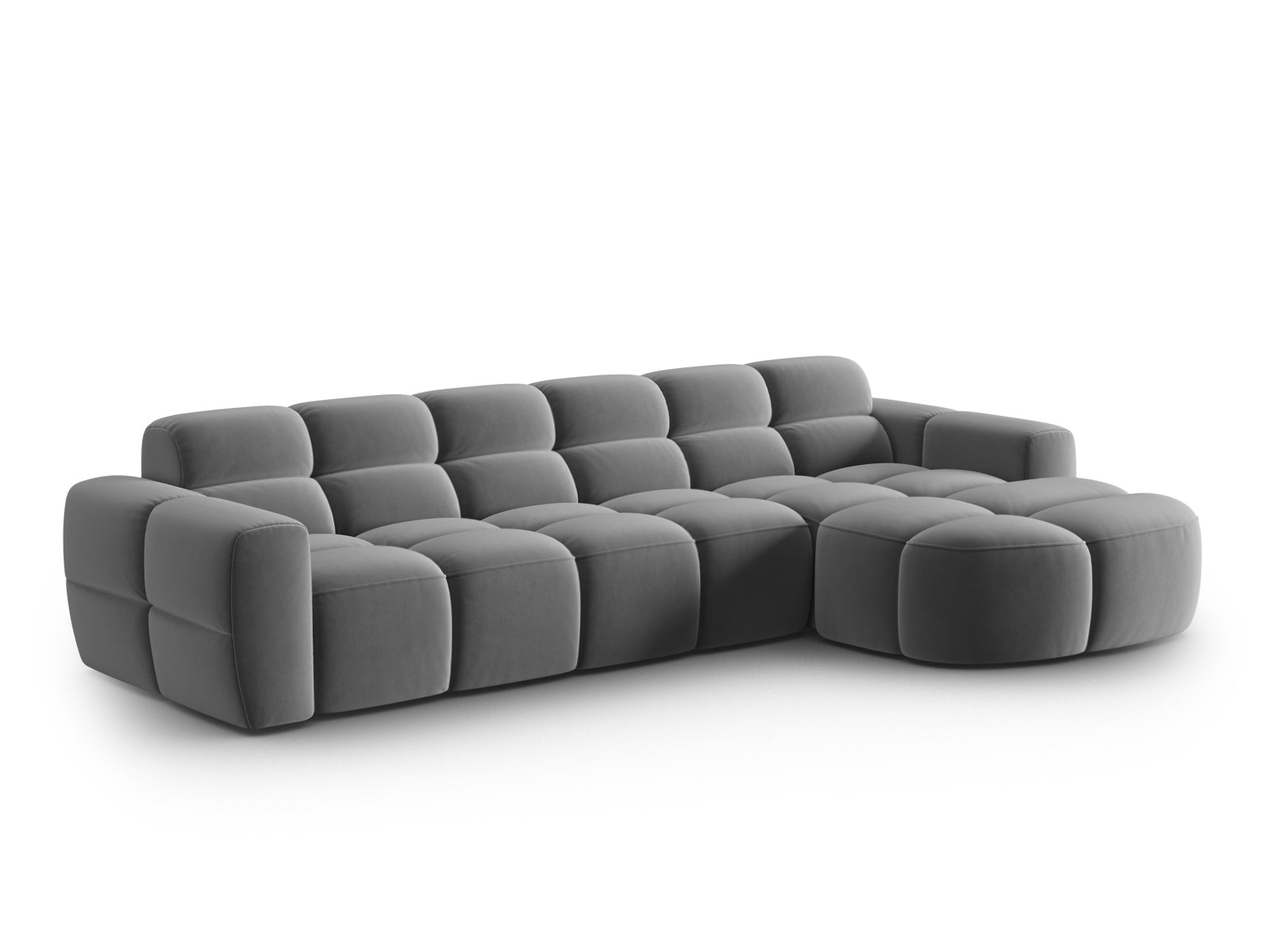 Entdecken Sie das elegante Lisa Velour Ecksofa rechts von Micadoni. Dieses 4-Sitzer Sofa bietet perfekten Komfort und zeitgemässes Design für Ihr Zuhause.