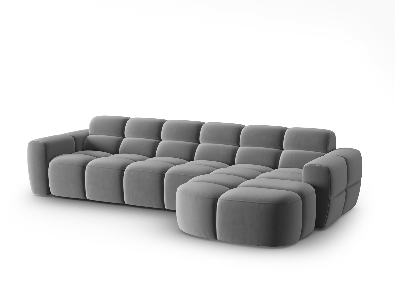 Erleben Sie das stilvolle Lisa Velour Ecksofa rechts von Micadoni. Dieses 4-Sitzer Sofa vereint modernen Komfort und elegantes Design für Ihr Wohnzimmer.