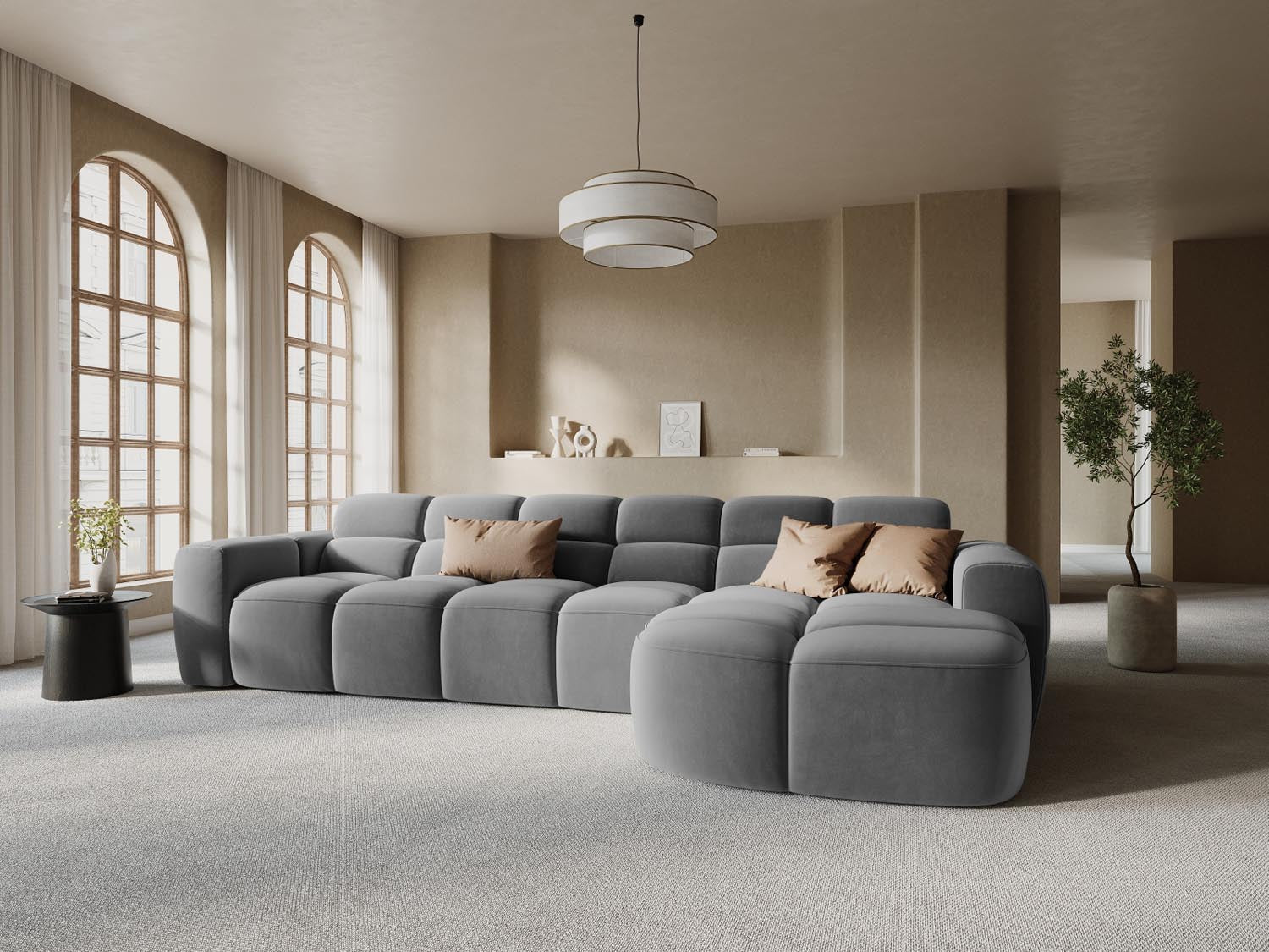 Erleben Sie das stilvolle Lisa Velour Ecksofa rechts von Micadoni. Dieses 4-Sitzer Sofa vereint Komfort und modernes Design für Ihr Wohnzimmer.