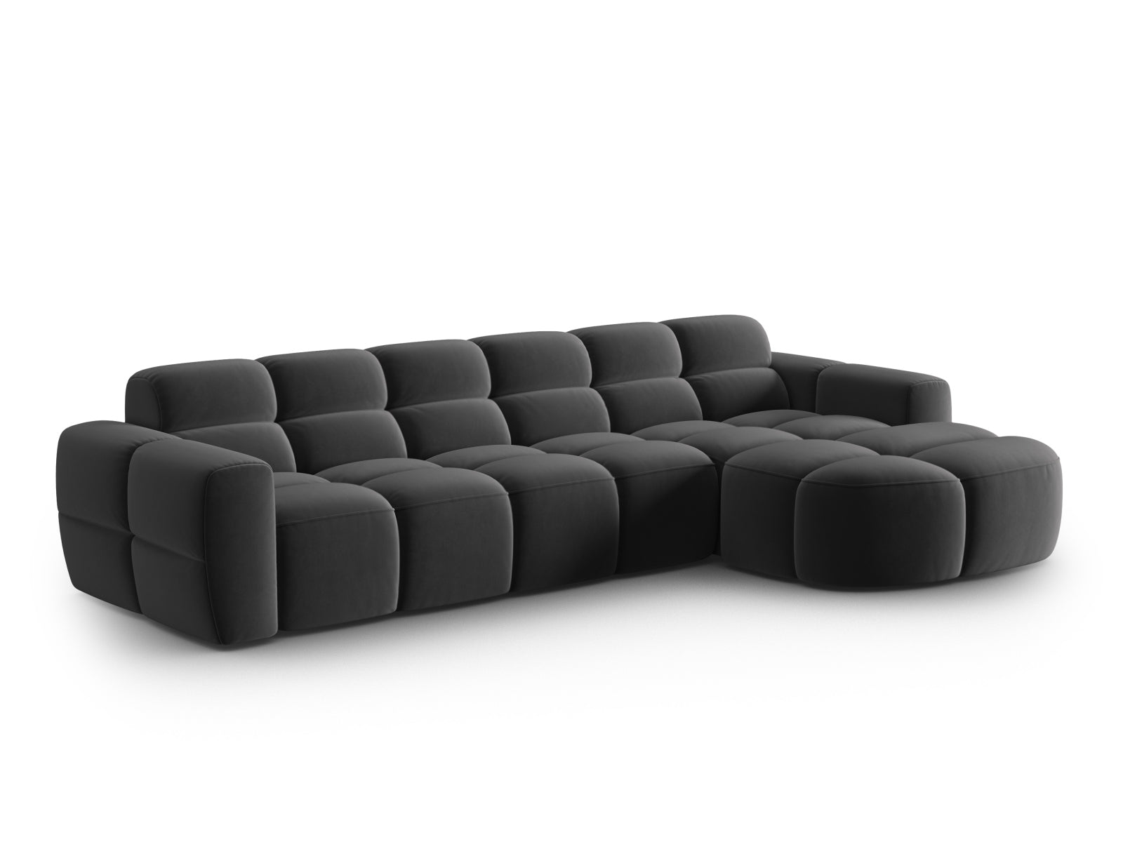 Entdecken Sie das elegante Lisa Velour Ecksofa rechts von Micadoni. Dieses 4-Sitzer Sofa bietet perfekten Komfort und stilvolles Design für Ihr Zuhause.