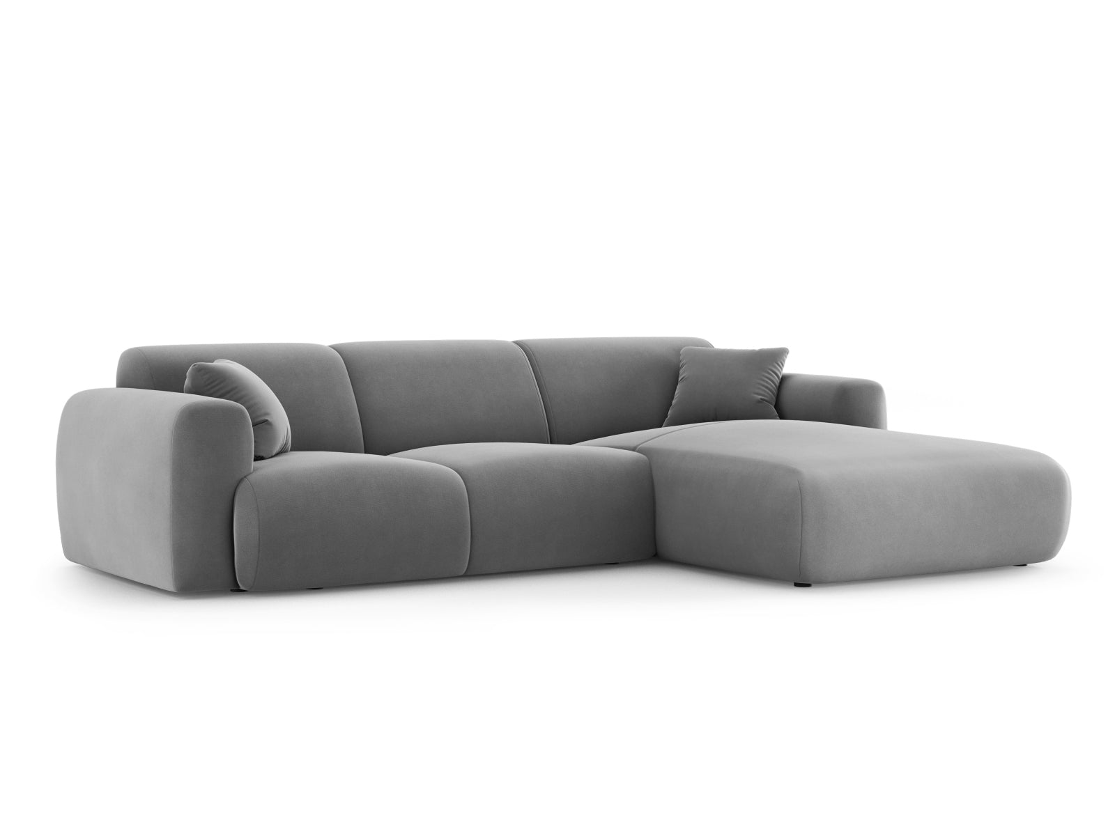 Elegantes Molino Velour Ecksofa in hellem Grau, ideal für stilvolle Wohnräume. Komfortables 4-Sitzer L-Sofa von Micadoni.