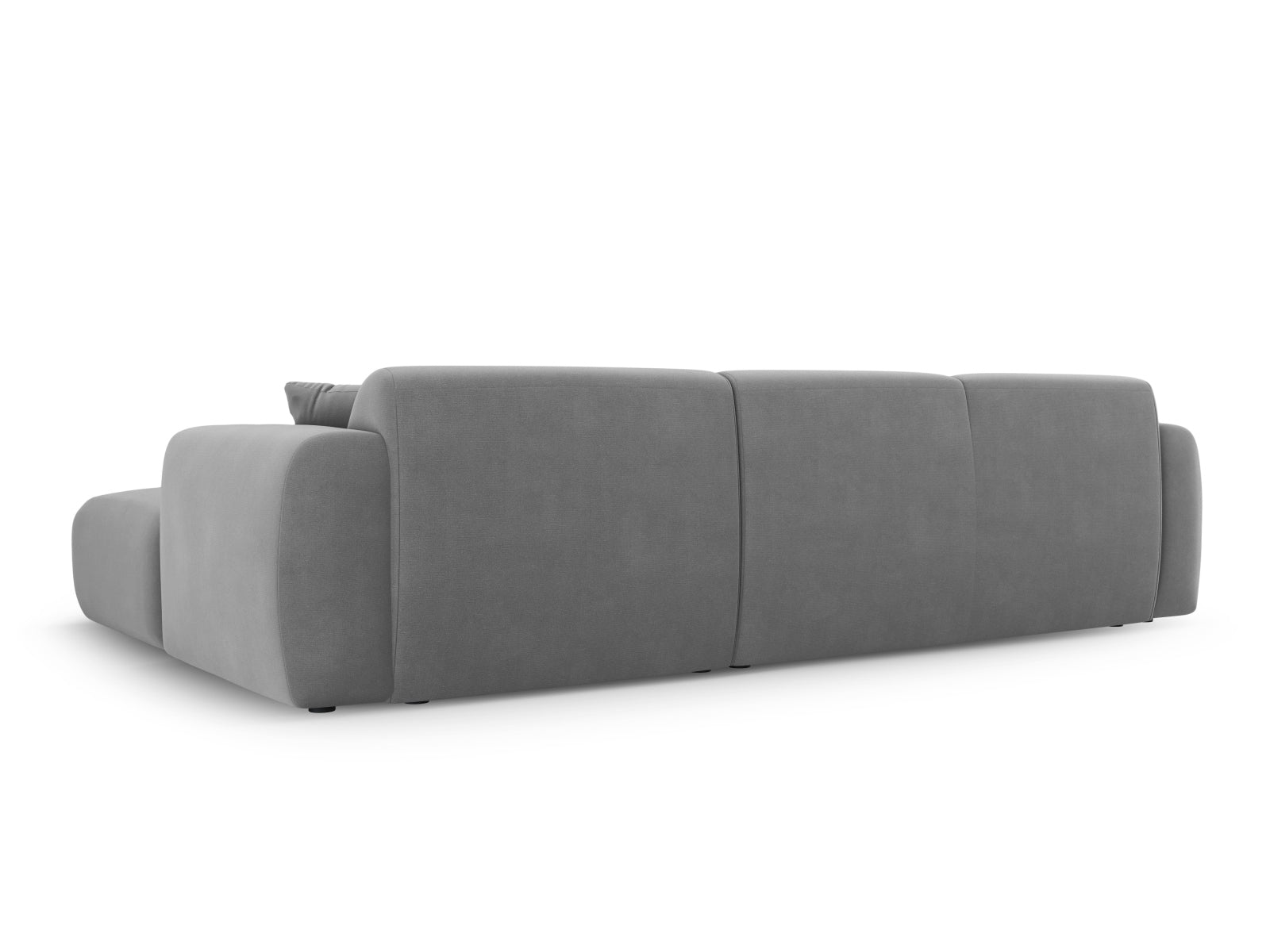 Modernes und stilvolles Molino Velour Ecksofa in sanftem Grau, perfekt für gemütliche Wohnzimmer. 4-Sitzer von Micadoni.