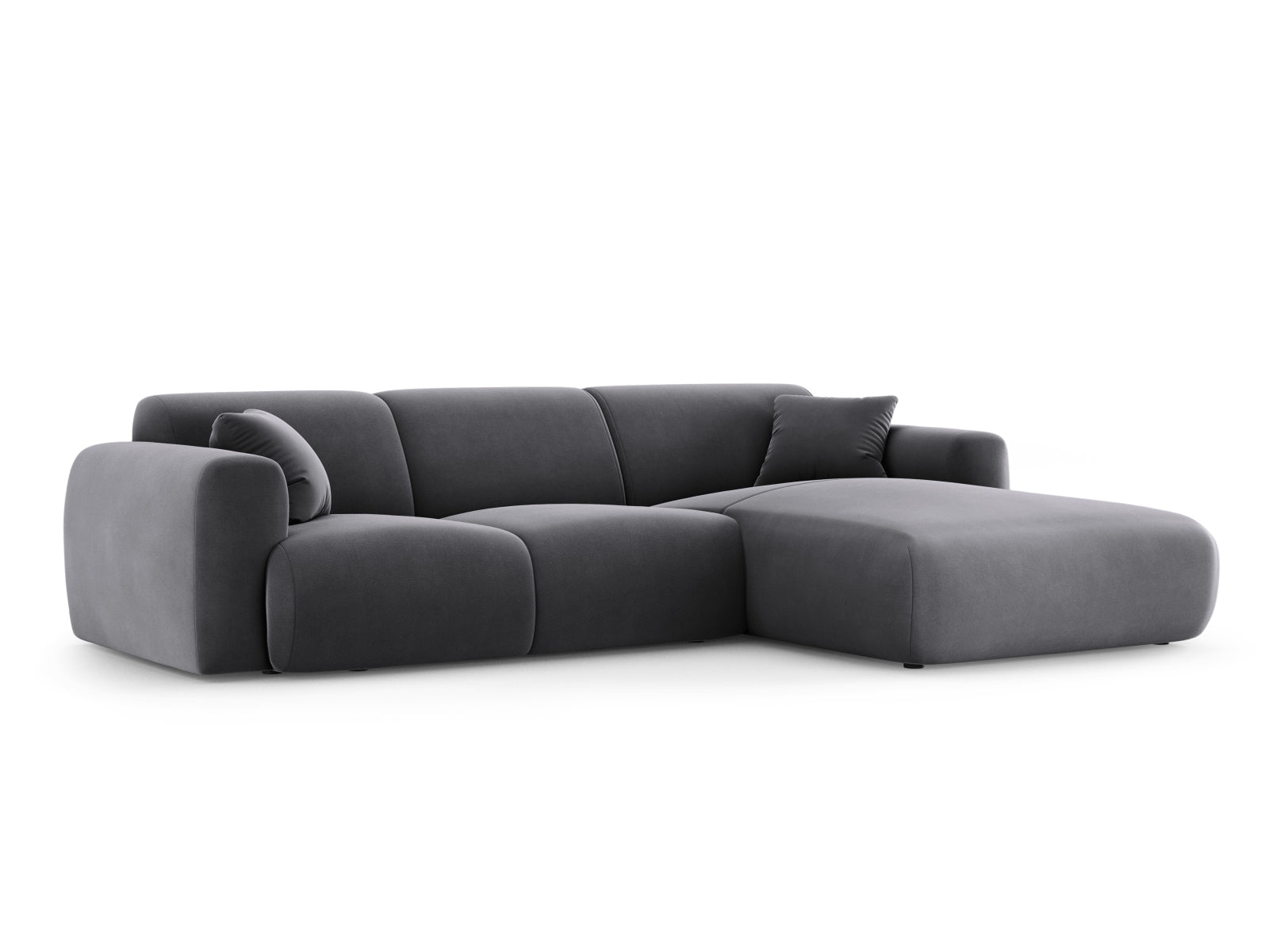 Elegantes Molino Velour Ecksofa in Dunkelgrau, 4-Sitzer, ideal für stilvolle Wohnräume. Komfort und modernes Design vereint.