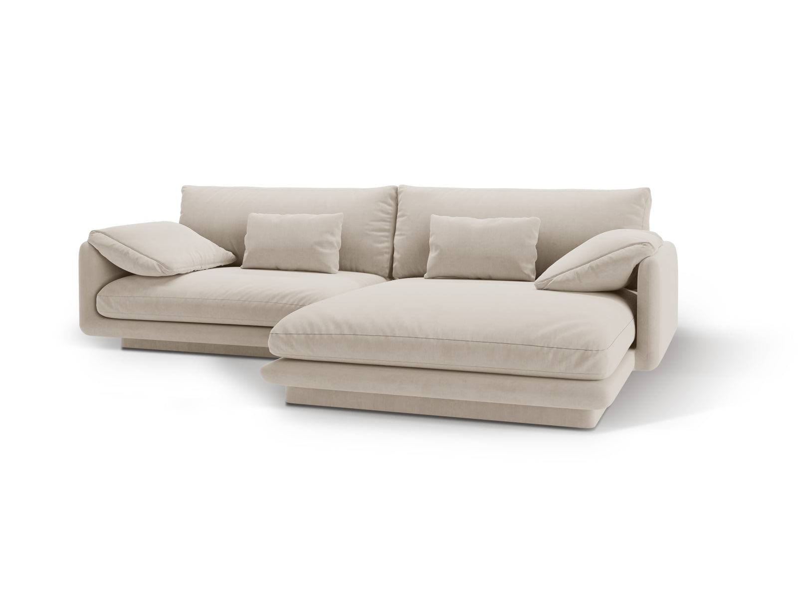 Elegantes Torino Velour Ecksofa in sanftem Ecru, 4-Sitzer, rechtsseitig, perfekt für stilvolle Wohnzimmer von Micadoni.