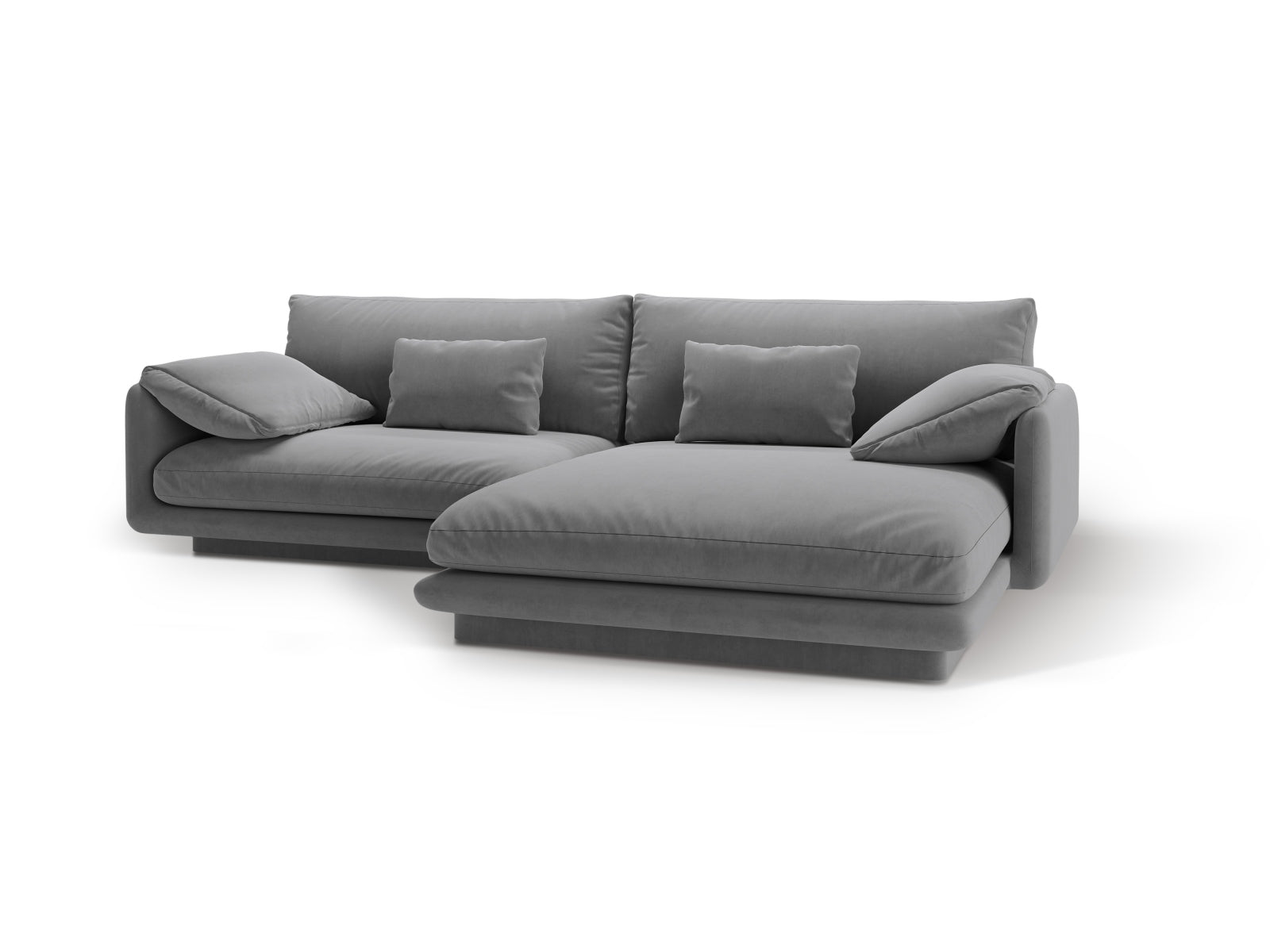 Elegantes Torino Velour Ecksofa in hellem Grau, 4-Sitzer, ideal für stilvolle Wohnräume, erhältlich bei Micadoni.