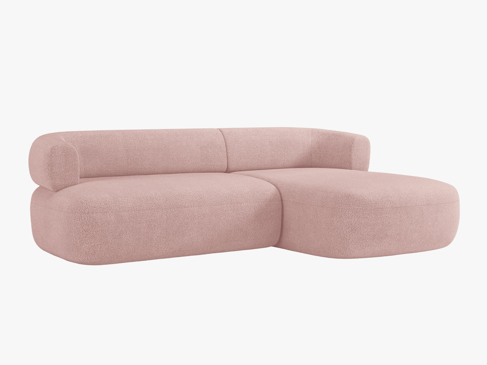 Modernes Jenny Ecksofa in sanftem Powder Pink, 5-Sitzer, perfekt für gemütliche Wohnzimmer. Hochwertige Materialien und stilvolles Design von Micadoni.