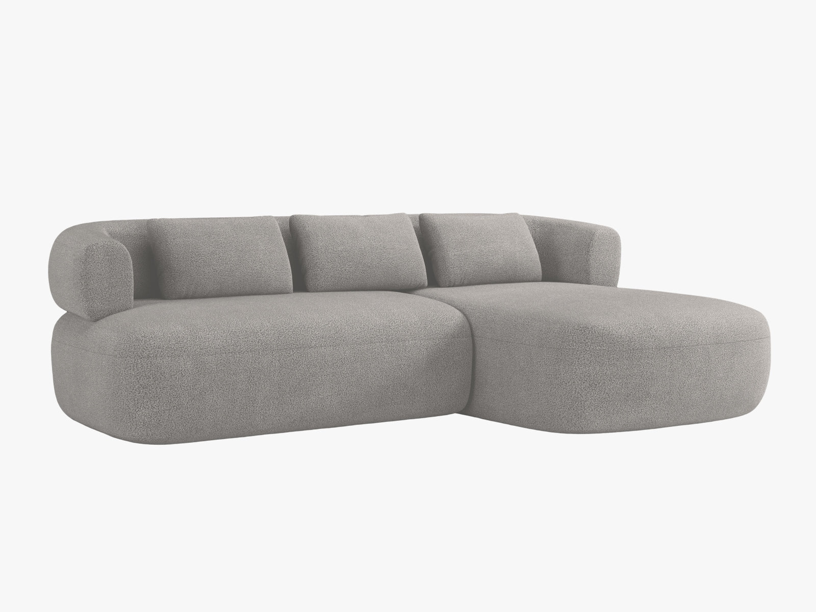 Stylisches Jenny Ecksofa rechts, 5-Sitzer in hellem Grau, ideal für moderne Wohnräume. Hochwertige Verarbeitung von Micadoni.