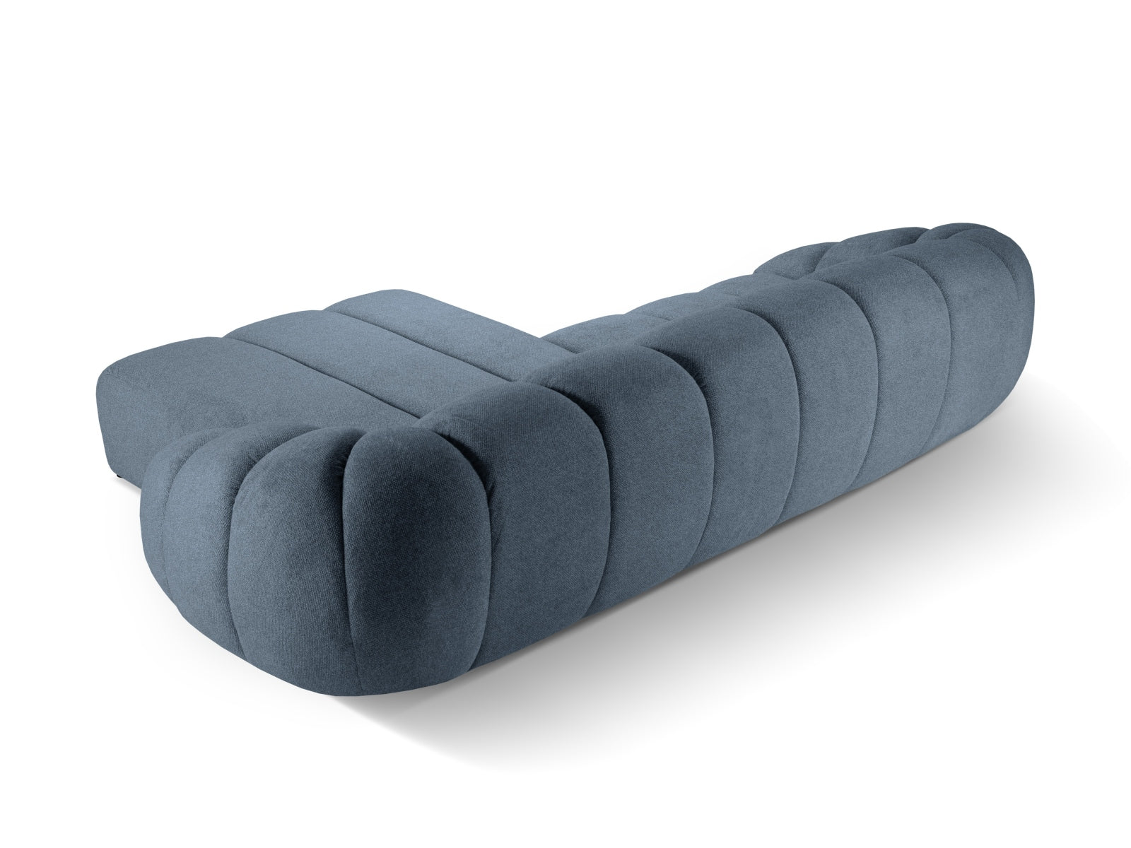 Elegantes 4-Sitzer Ecksofa Diana rechts in modernem Blue Jeans-Bubble, ideal für stilvolle und gemütliche Wohnräume von Micadoni.