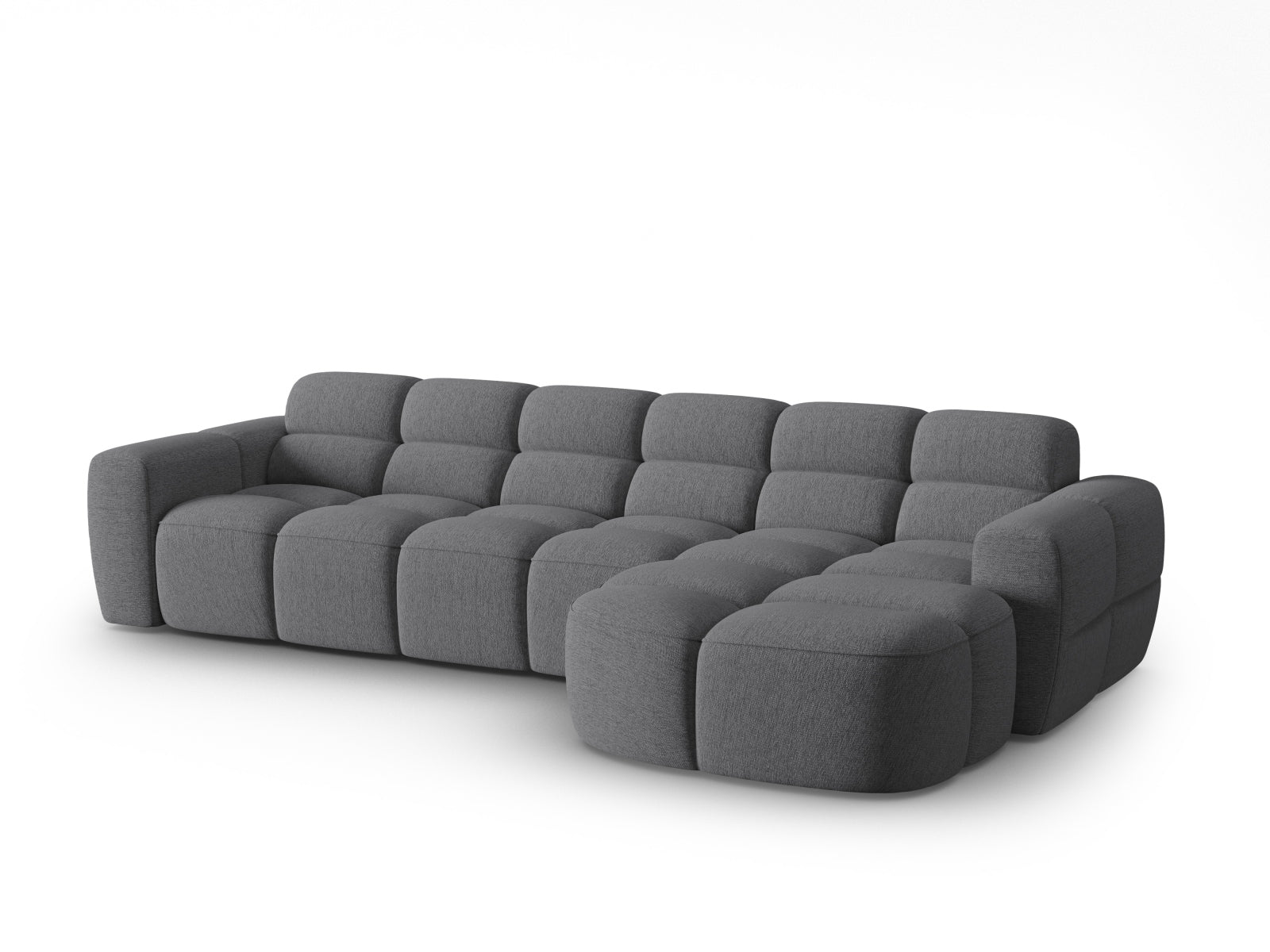 Entdecken Sie das elegante Lisa Ecksofa rechts 4 Sitzer von Micadoni. Hochwertiger Velours und modernes Design verwandeln Ihr Zuhause in eine Wohlfühloase.