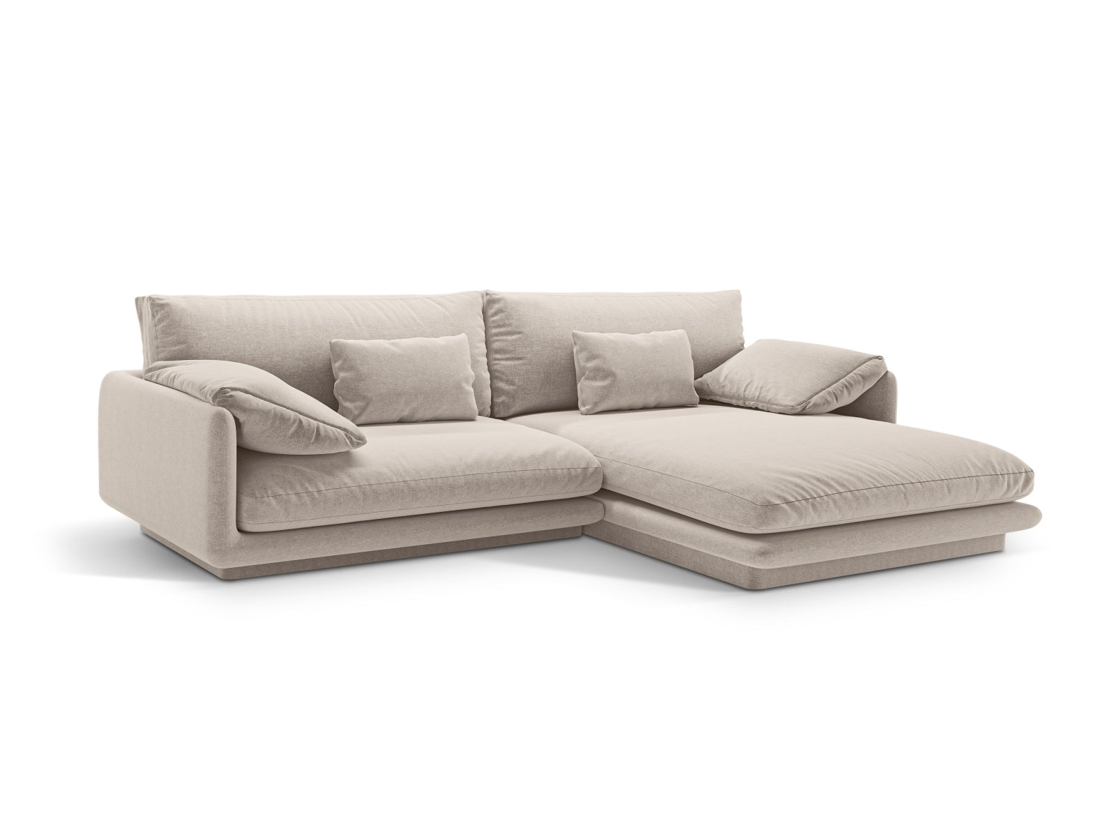 Elegantes Torino Ecksofa rechts, 4-Sitzer in hellem Beige, ideal für stilvolle Wohnräume. Hochwertige Verarbeitung von Micadoni.