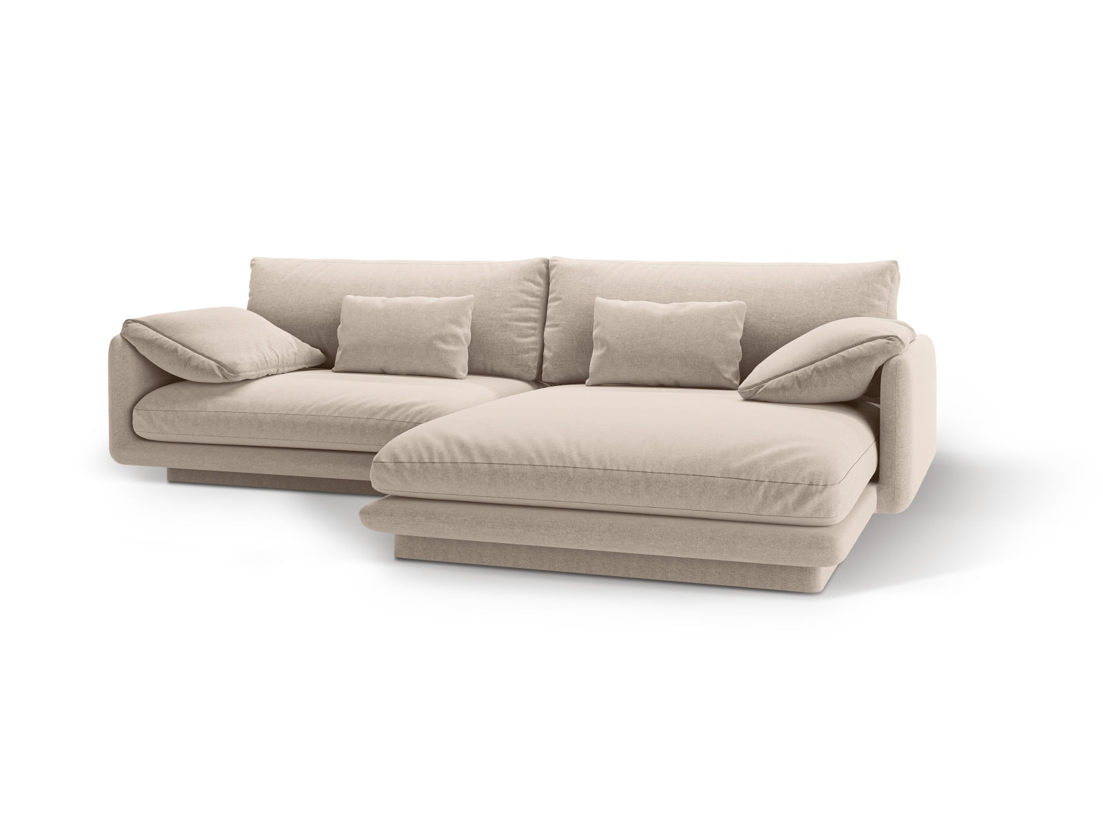 Elegantes Torino Ecksofa rechts, 4-Sitzer in zartem Beige, ideal für stilvolle Wohnräume. Hochwertige Verarbeitung von Micadoni.