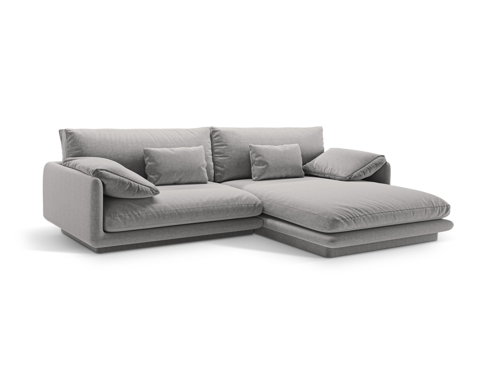 Elegantes Torino Ecksofa rechts in hellem Grau, ideal für moderne Wohnräume. Komfortables 4-Sitzer L-Sofa von Micadoni.