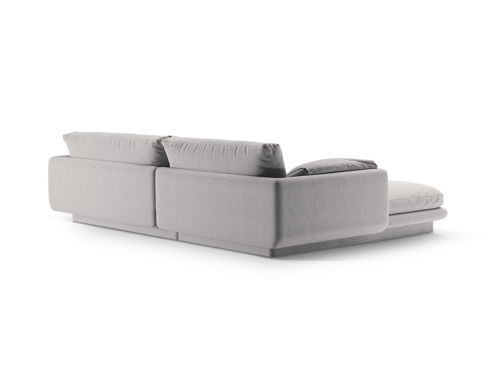 Stylisches Torino Ecksofa rechts in sanftem Grau, perfekt für zeitgemäße Wohnzimmergestaltung. Geräumiges 4-Sitzer L-Sofa von Micadoni.