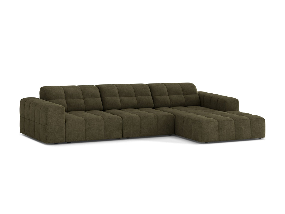 Ecksofa Jennifer von Micadoni in leichtem Beige, L-Form mit rechter Ausrichtung, Bluvel-Stoff und schwarzen Kunststoffbeinen.