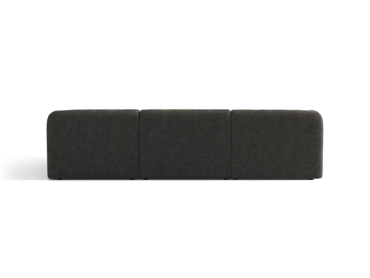 Dunkelbeiges L-Sofa Miley von Micadoni mit Bluvel-Stoffbezug, schwarzen Kunststoffbeinen und modularer Bauweise, rechts ausgerichtet.