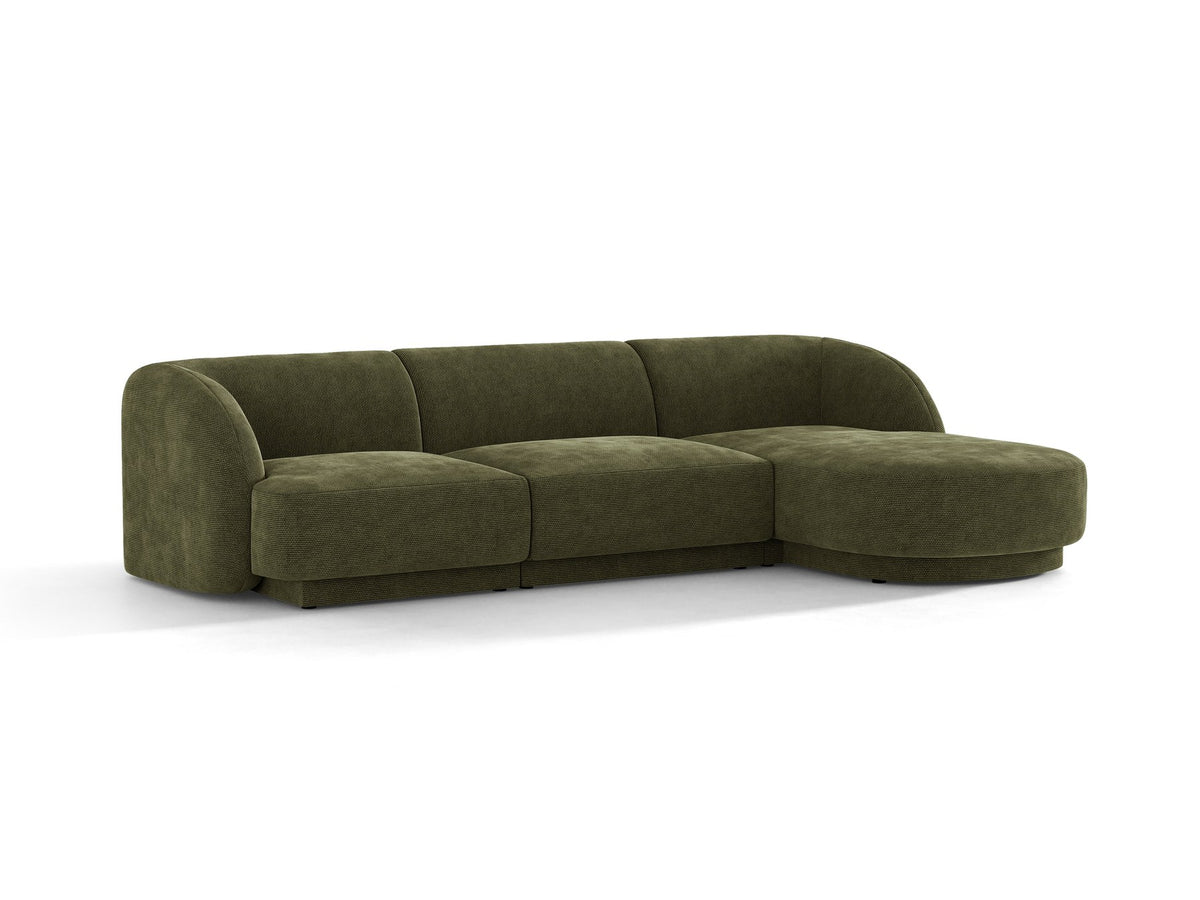 Dunkelbeiges L-Sofa Miley von Micadoni mit Bluvel-Stoffbezug, schwarzen Kunststoffbeinen und modularer Bauweise, rechts ausgerichtet.
