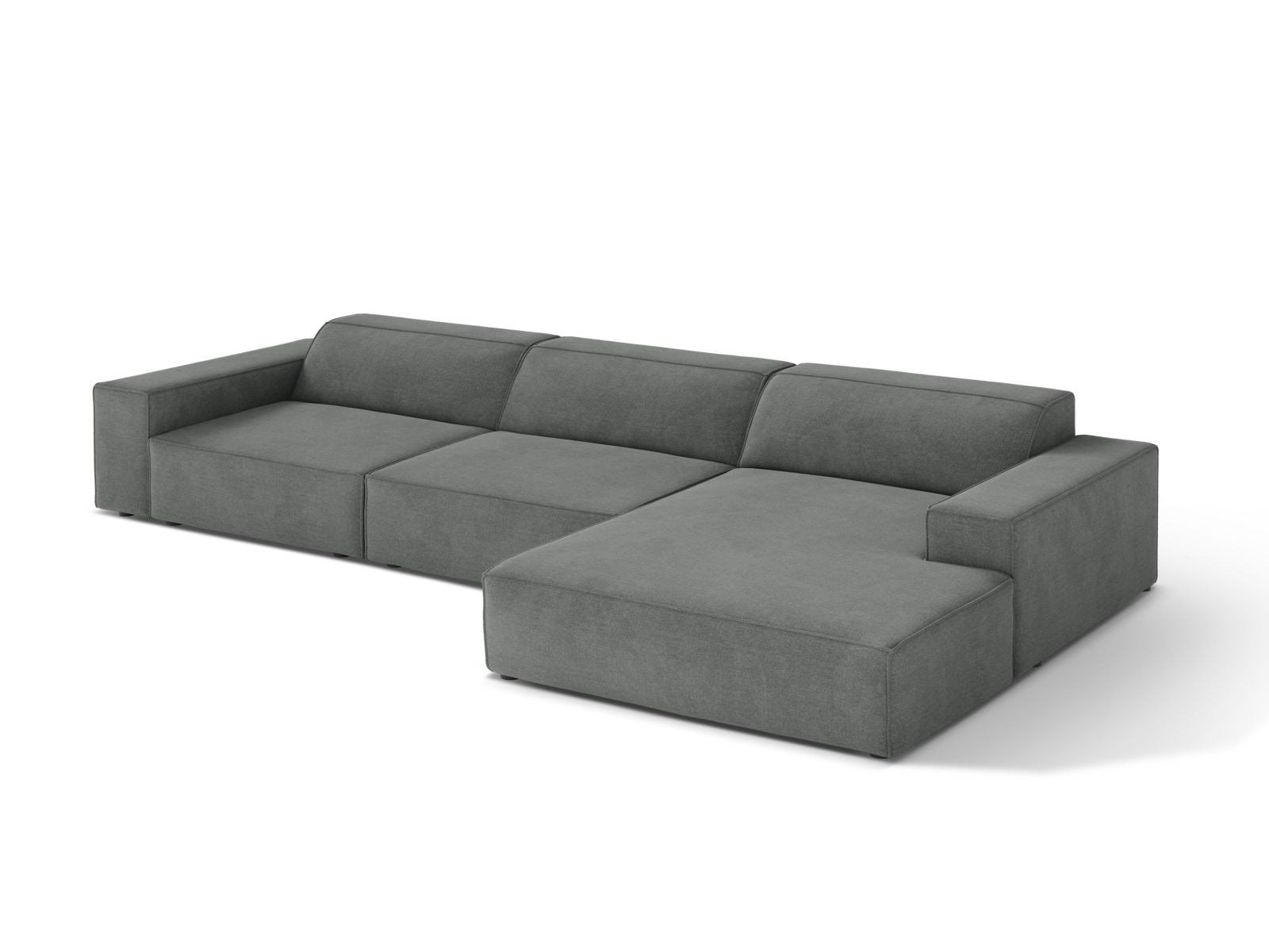 Modernes 4-Sitzer Ecksofa Jodie in elegantem Grau, ideal für stilvolle Wohnzimmergestaltung, erhältlich bei KAQTU Design AG.
