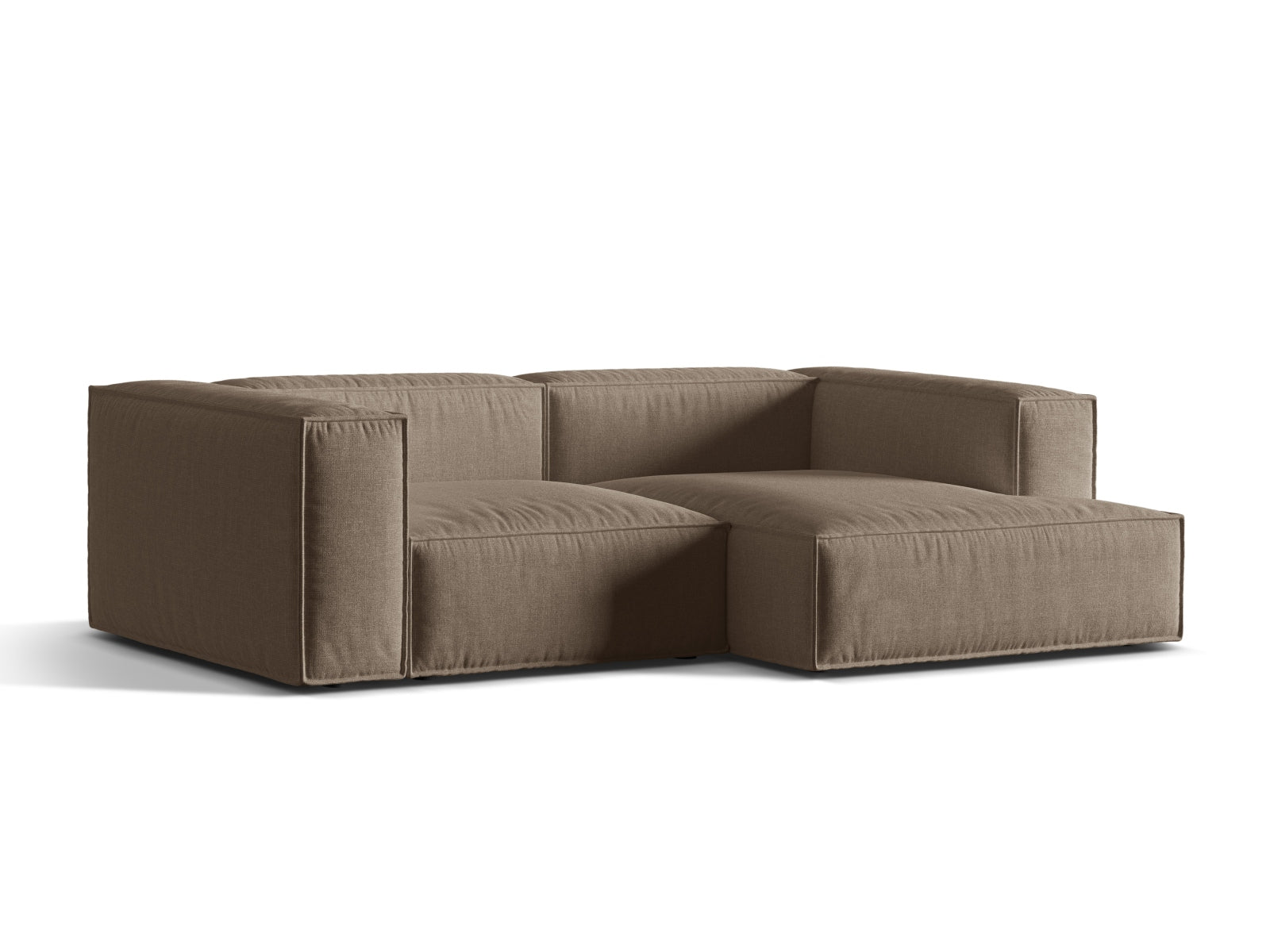 Elegantes 3-Sitzer Ecksofa rechts Nuria in stilvollem Cappuccino-Liberty, ideal für moderne Wohnräume und gemütliche Abende.