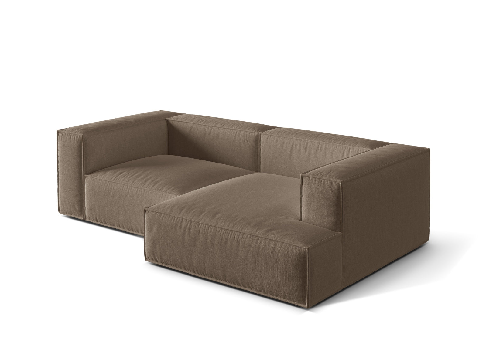 Elegantes 3-Sitzer Ecksofa rechts Nuria in luxuriösem Cappuccino-Liberty, ideal für gemütliche Abende und stilvolle Einrichtung.