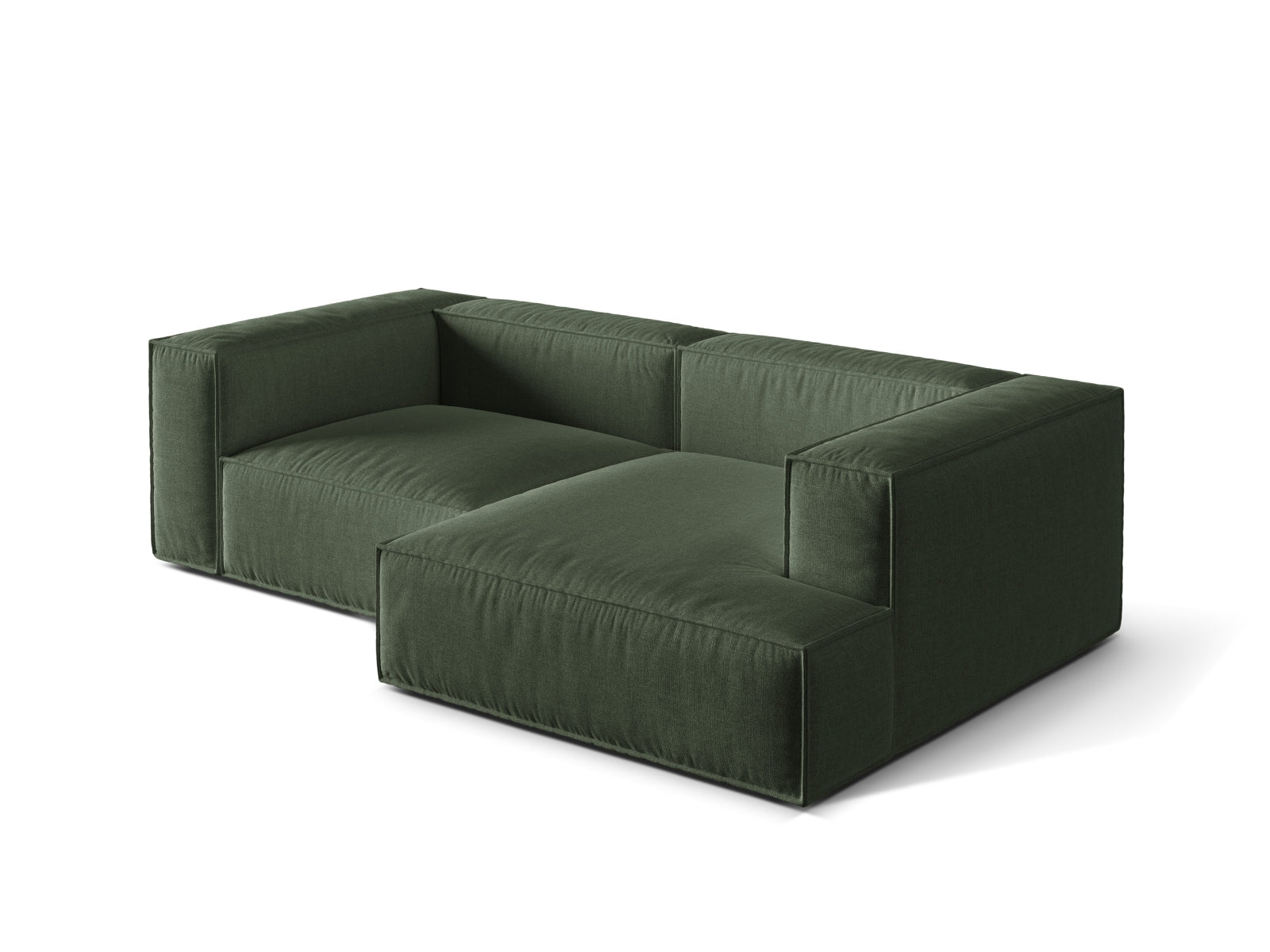 Elegantes 3-Sitzer Ecksofa rechts Nuria in luxuriösem Moss Green-Liberty, ideal für gemütliche Abende und modernes Wohndesign.