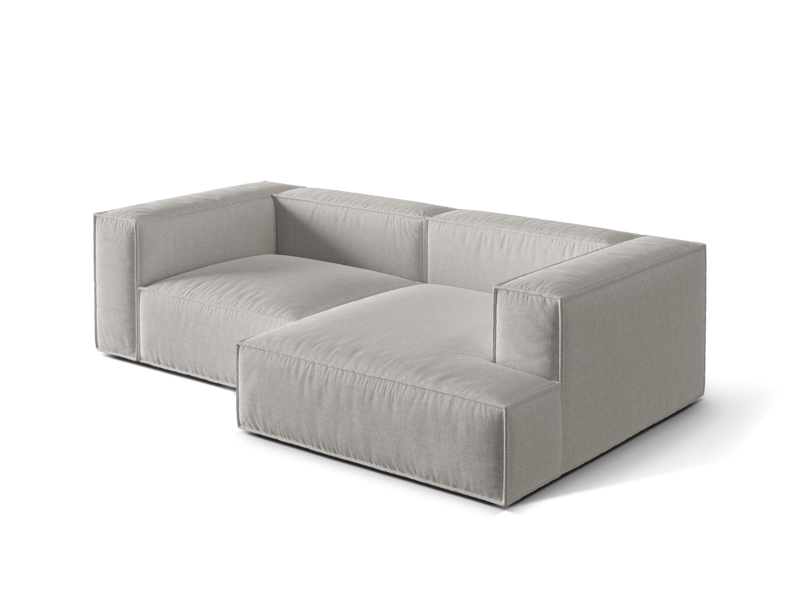 Elegantes 3-Sitzer Ecksofa rechts Nuria in zeitlosem Grau, ideal für entspannte Abende und geschmackvolle Wohnräume.