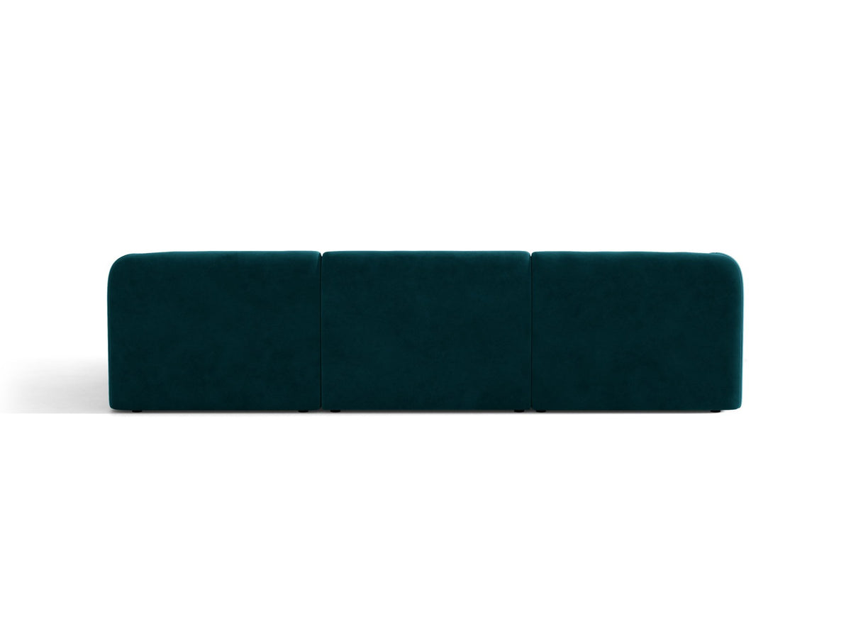 Dunkelbeiges L-Sofa Miley von Micadoni mit Bluvel-Stoffbezug, schwarzen Kunststoffbeinen und modularer Bauweise, rechts ausgerichtet.