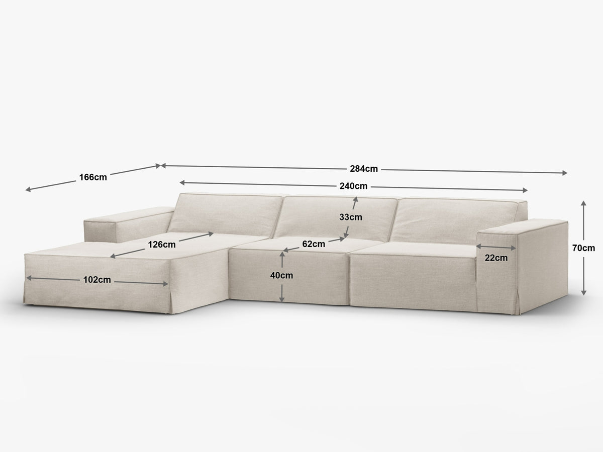 Jodie Modular Ecksofa rechts 4 Sitzer mit abnehmbaren Bezug in Light Green-LINS präsentiert im Onlineshop von KAQTU Design AG. L-Sofa rechts ist von Micadoni