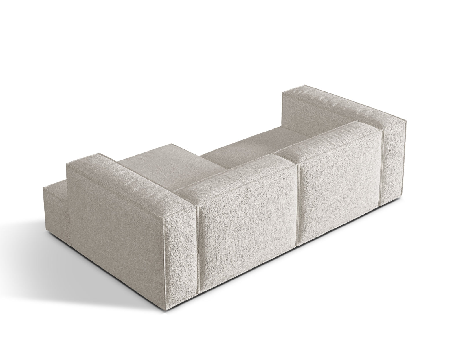 Elegantes Nuria Boucle Ecksofa in Grau-Beige, 3-Sitzer, rechts, ideal für stilvolle Wohnräume und gemütliche Abende.