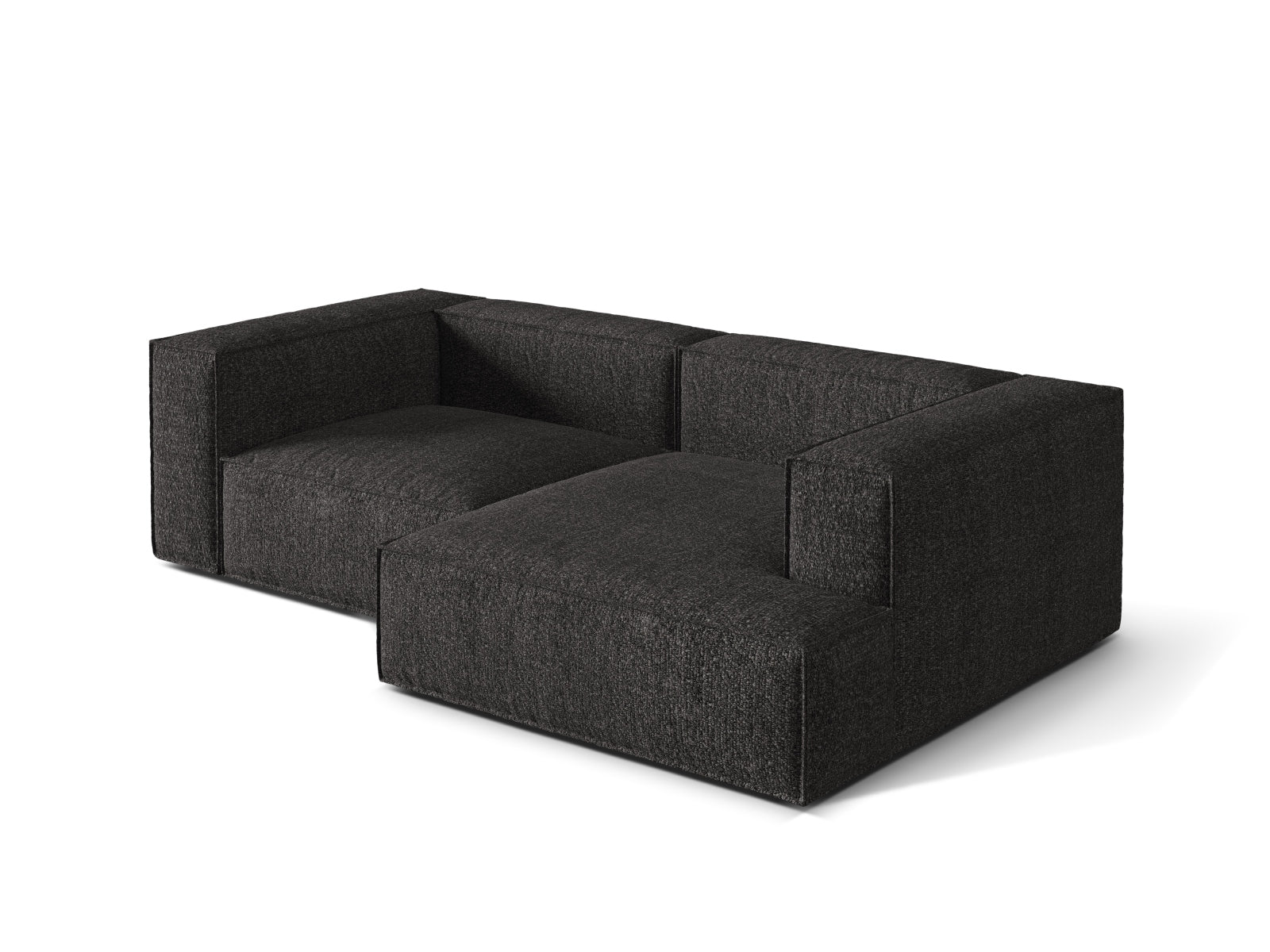 Modernes Nuria Boucle Ecksofa in Anthrazit, perfekt für gemütliche Wohnzimmer. Flexibles 3-Sitzer Design von Micadoni.