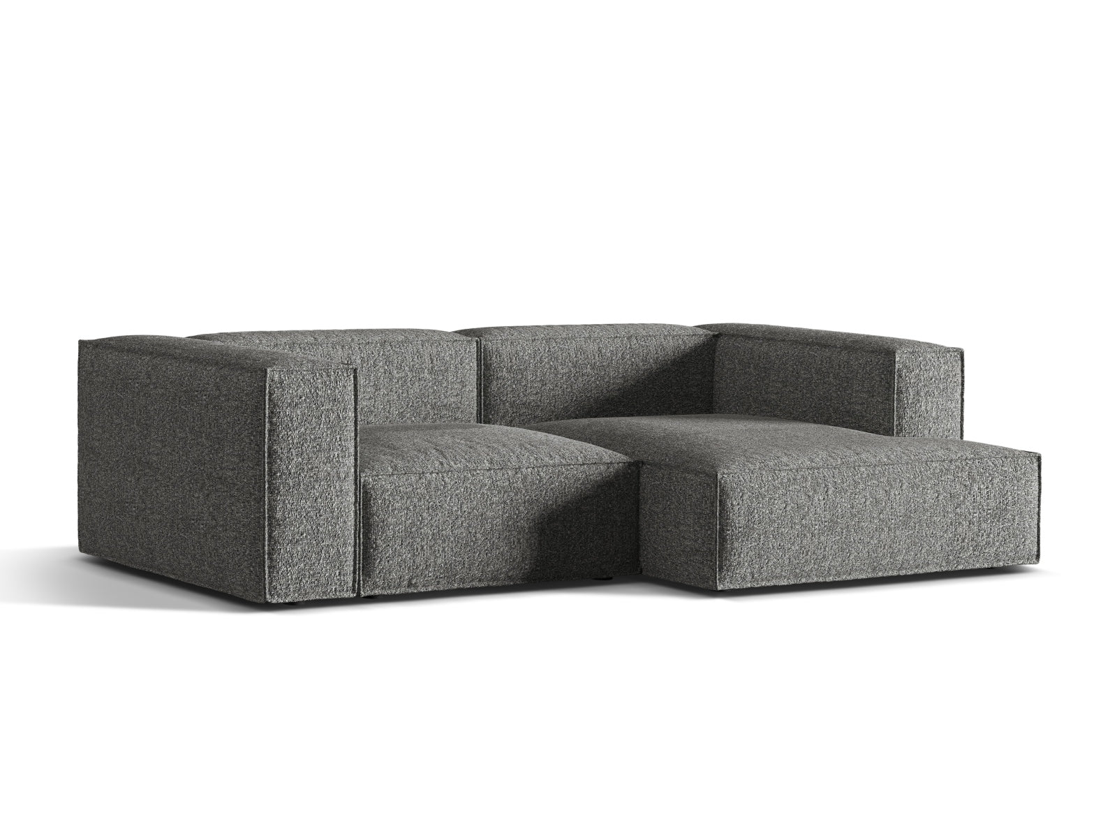 Elegantes Nuria Boucle Modular Ecksofa rechts, 3-Sitzer in Graphite-Monet, ideal für stilvolle Wohnräume, erhältlich bei KAQTU Design AG.