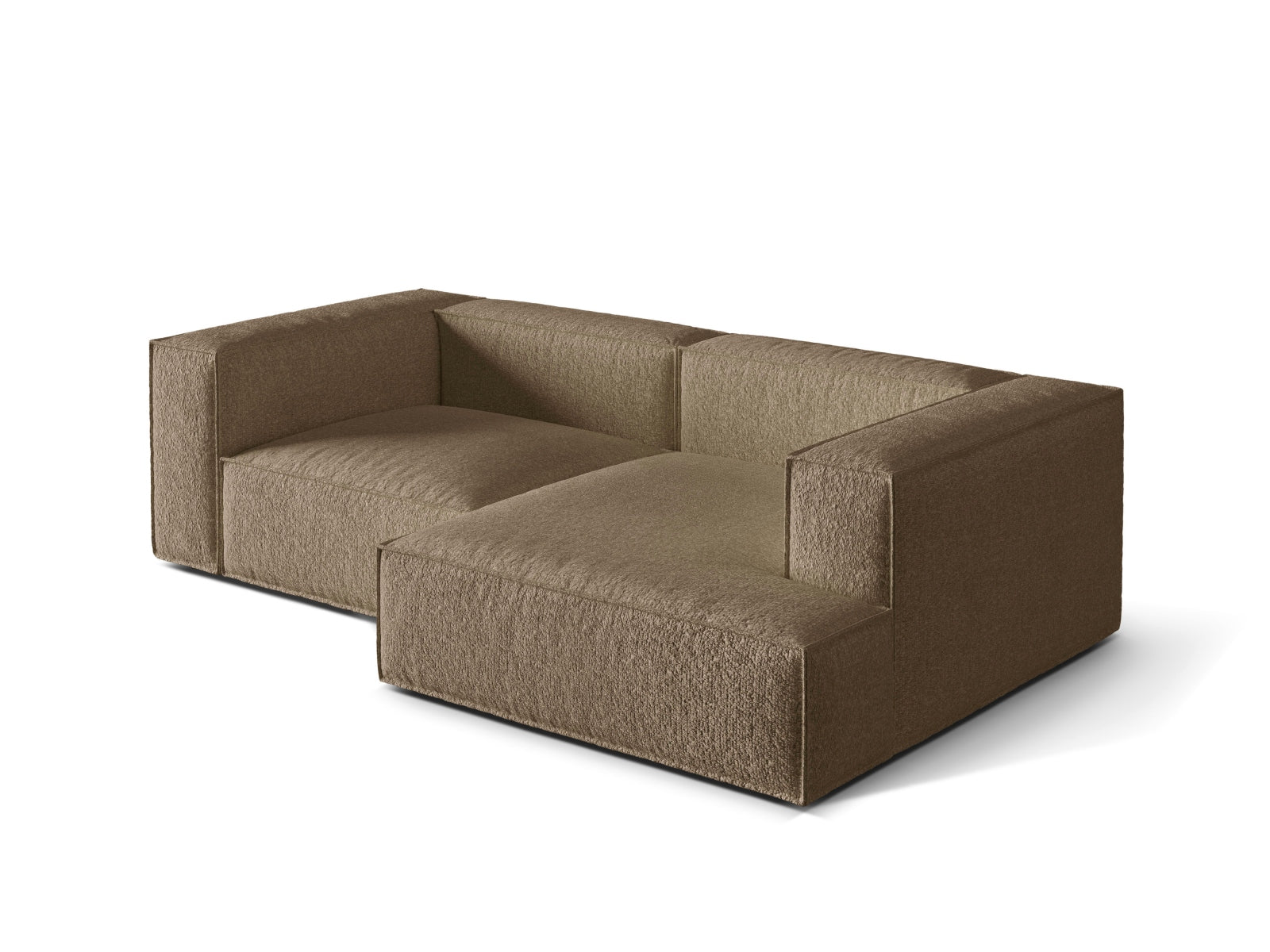 Modulares Nuria Boucle Ecksofa rechts, 3-Sitzer in warmem Cappuccino, perfekt für stilvolle und gemütliche Wohnambiente.