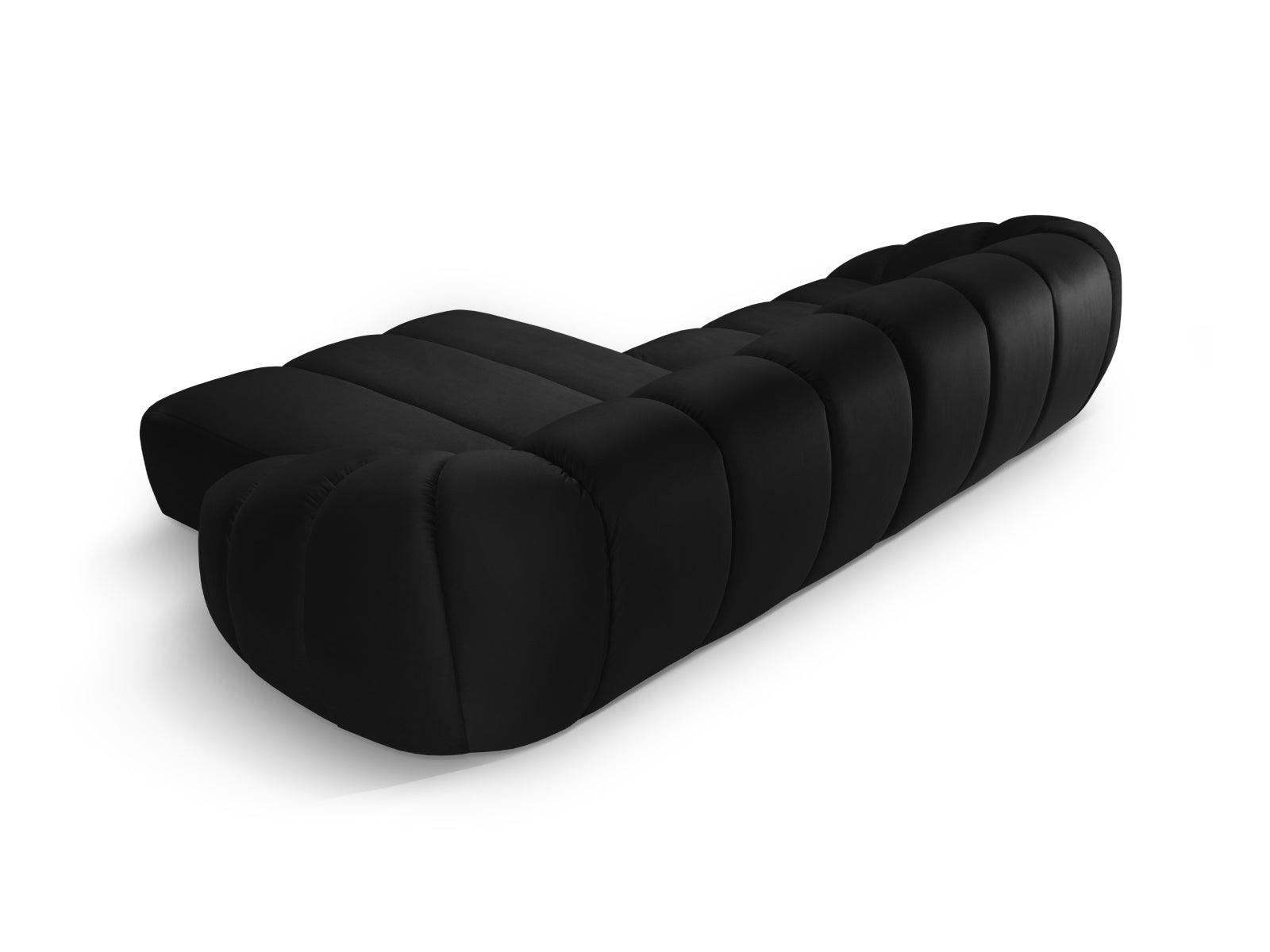 Schwarzes Diana Velour Ecksofa von Micadoni, 4-Sitzer, modernes Design für gemütliche und stilvolle Wohnbereiche.