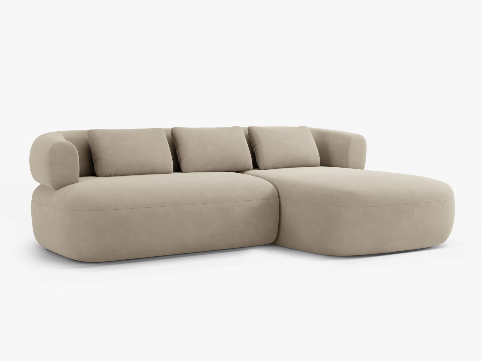Beige Jenny Velour Ecksofa rechts, 5-Sitzer, stilvolles L-Sofa von Micadoni, ideal für moderne Wohnräume, bequem und elegant.