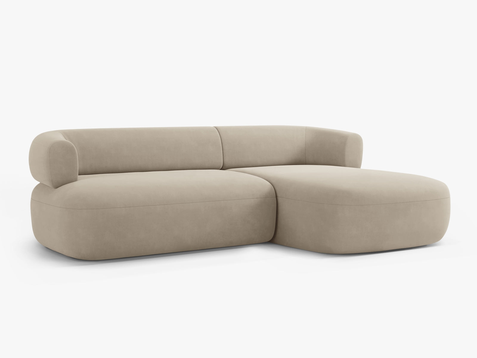 Beige Jenny Velour Ecksofa rechts, 5-Sitzer, modernes L-Sofa von Micadoni, perfekt für stilvolle Wohnzimmer, bietet hohen Komfort und Eleganz.