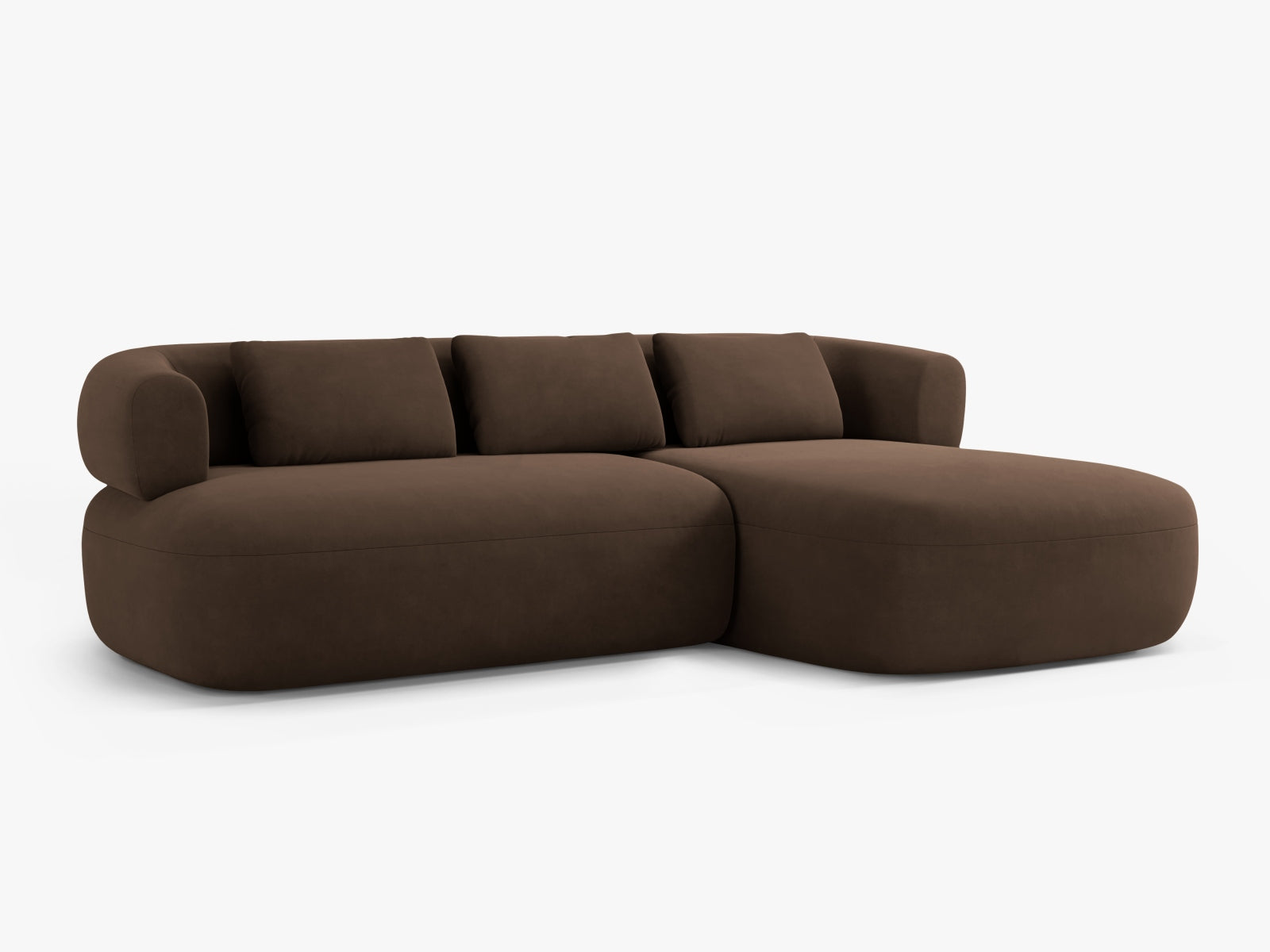 Elegantes Jenny Velour Ecksofa rechts, 5-Sitzer in luxuriösem Chocolate-Salvador, ideal für stilvolle Wohnräume.