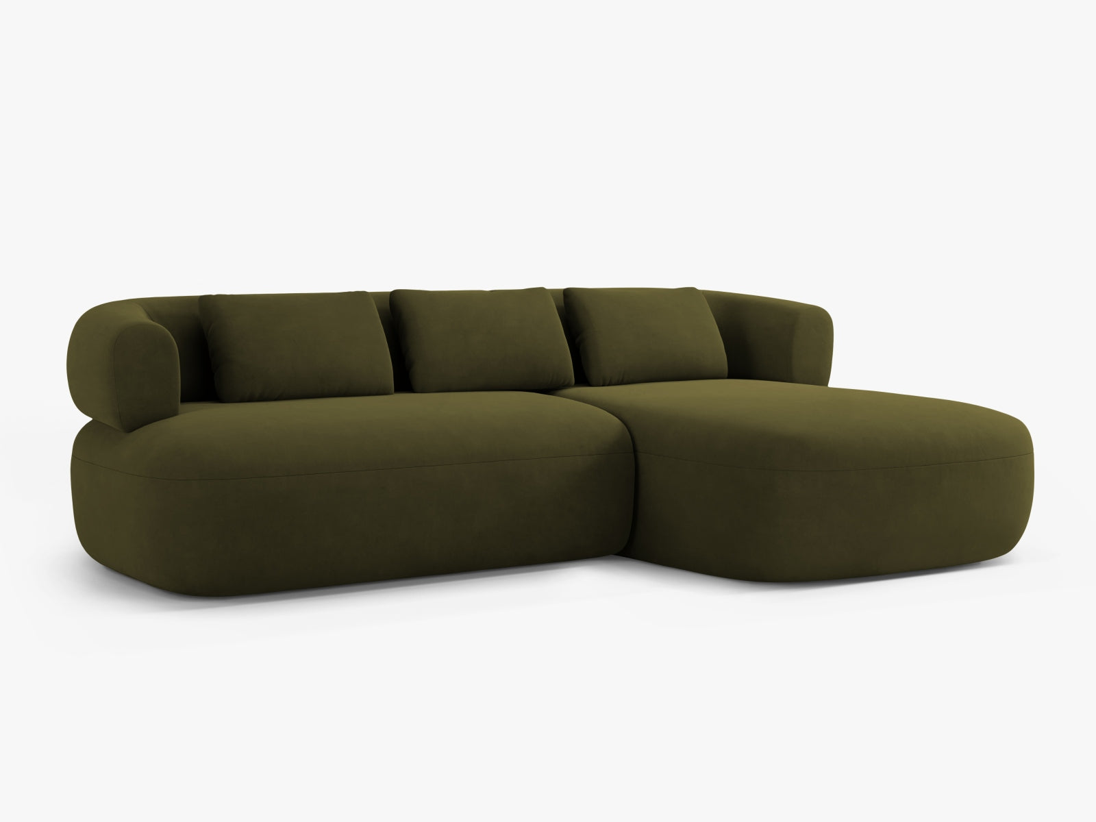Elegantes Jenny Velour Ecksofa rechts, 5-Sitzer in stilvollem Grün, ideal für moderne Wohnräume. Hochwertige Verarbeitung von Micadoni.
