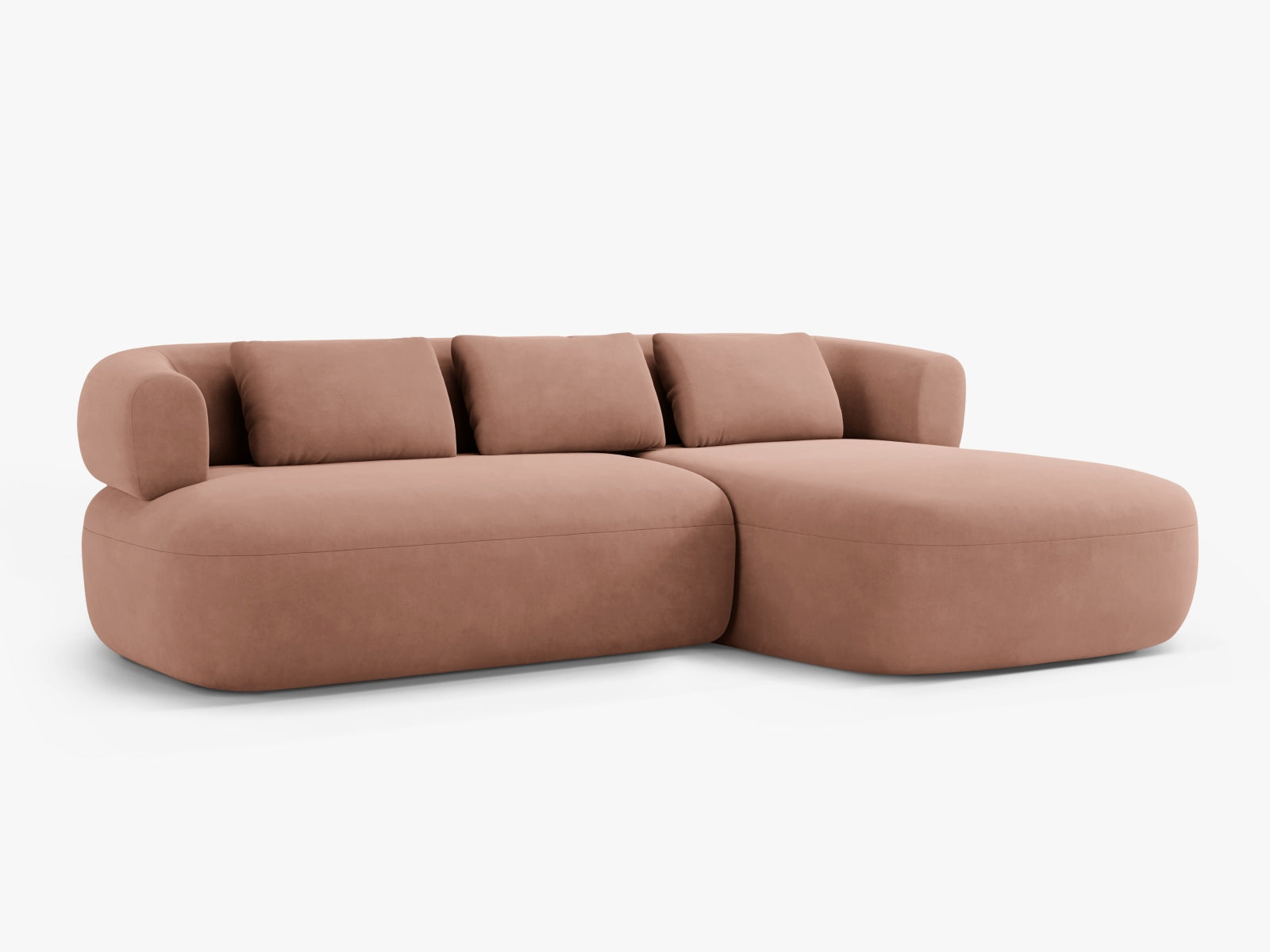 Elegantes Jenny Velour Ecksofa in Pink-Salvador, 5-Sitzer, ideal für stilvolle Wohnräume. Hochwertige Verarbeitung von Micadoni.