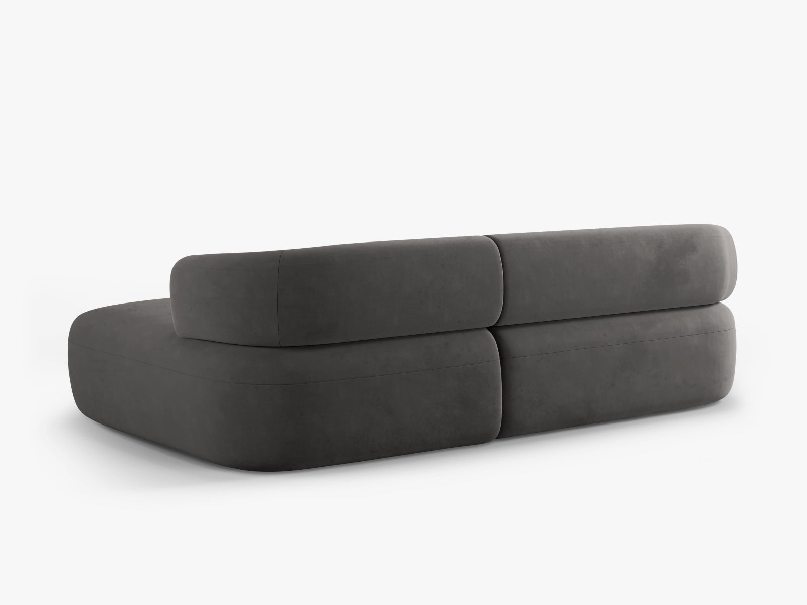 Elegantes Ecksofa Jenny in hochwertigem Velours, rechtsseitig, in stilvollem Dunkelgrau. Ideal für komfortable und moderne Wohnräume.