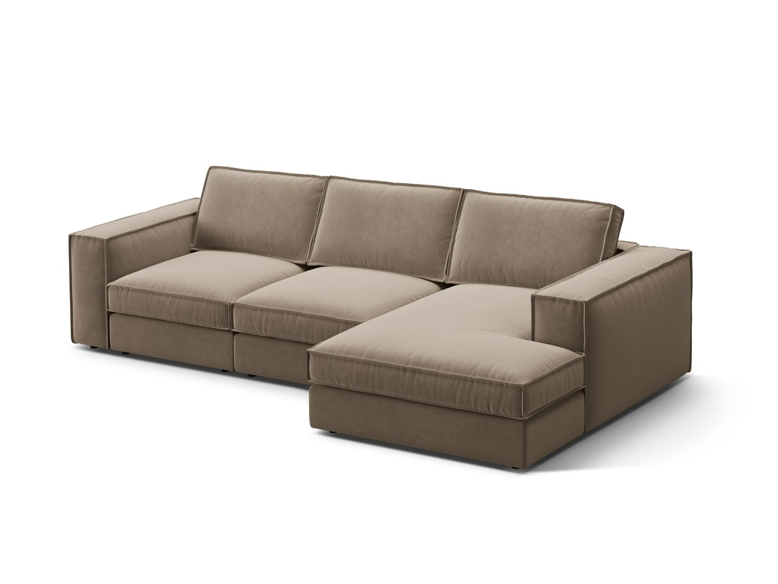 Elegantes 3-Sitzer Ecksofa Pola in Grau-Braun, ideal für moderne Wohnräume, bietet Komfort und Stil für Ihr Zuhause.