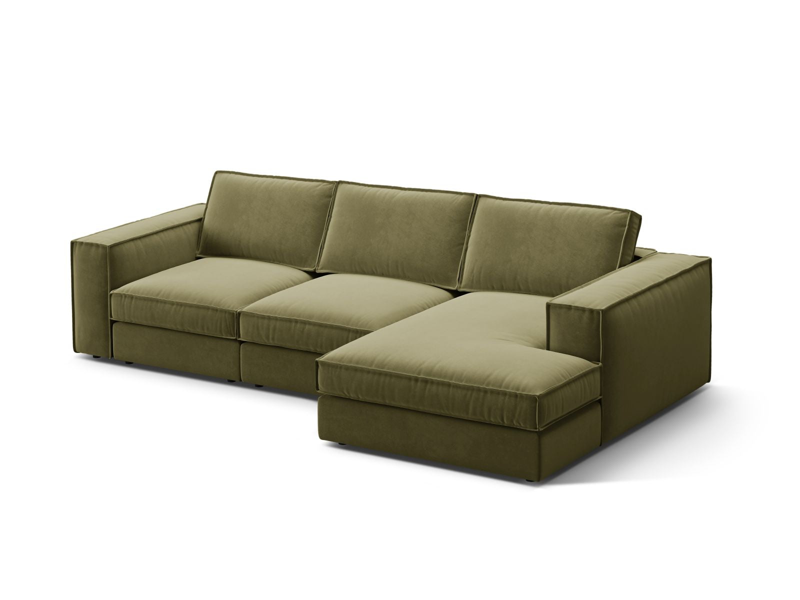Elegantes 3-Sitzer Ecksofa Pola in Grün, modular und rechtsseitig, ideal für stilvolle Wohnräume. Hochwertige Verarbeitung von Micadoni.